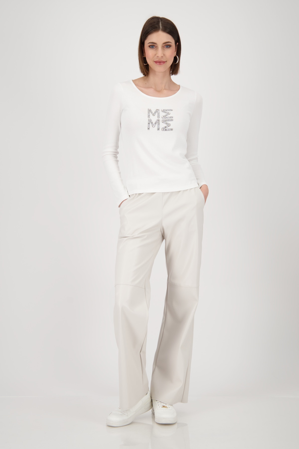 Monari Langarmshirt »Shirt Rippe + Schmuck«, Mit Rundhalsausschnitt