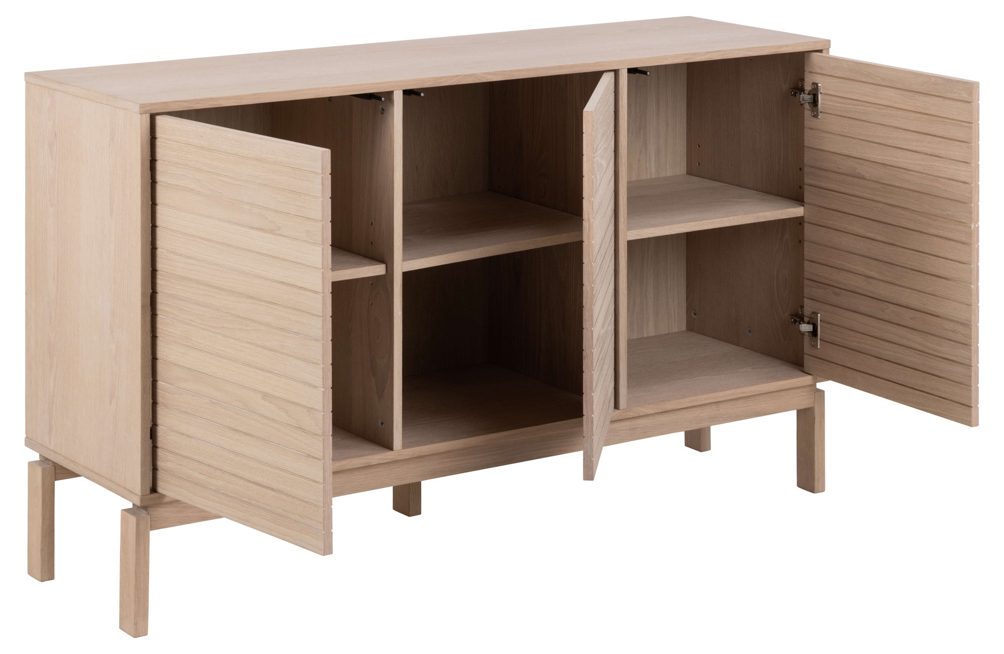 ACTONA GROUP Sideboard »Linley Anrichte, gerillte Front,«, Eiche furniert, 3 Türen, 3 Einlegeböden, Lamellenfront