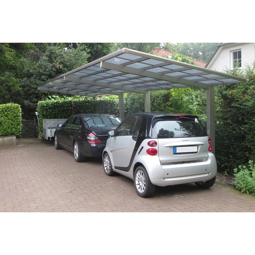 Ximax Doppelcarport »Linea Typ 80 Tandem-Edelstahl-Look«, Aluminium, 257 cm, edelstahlfarben