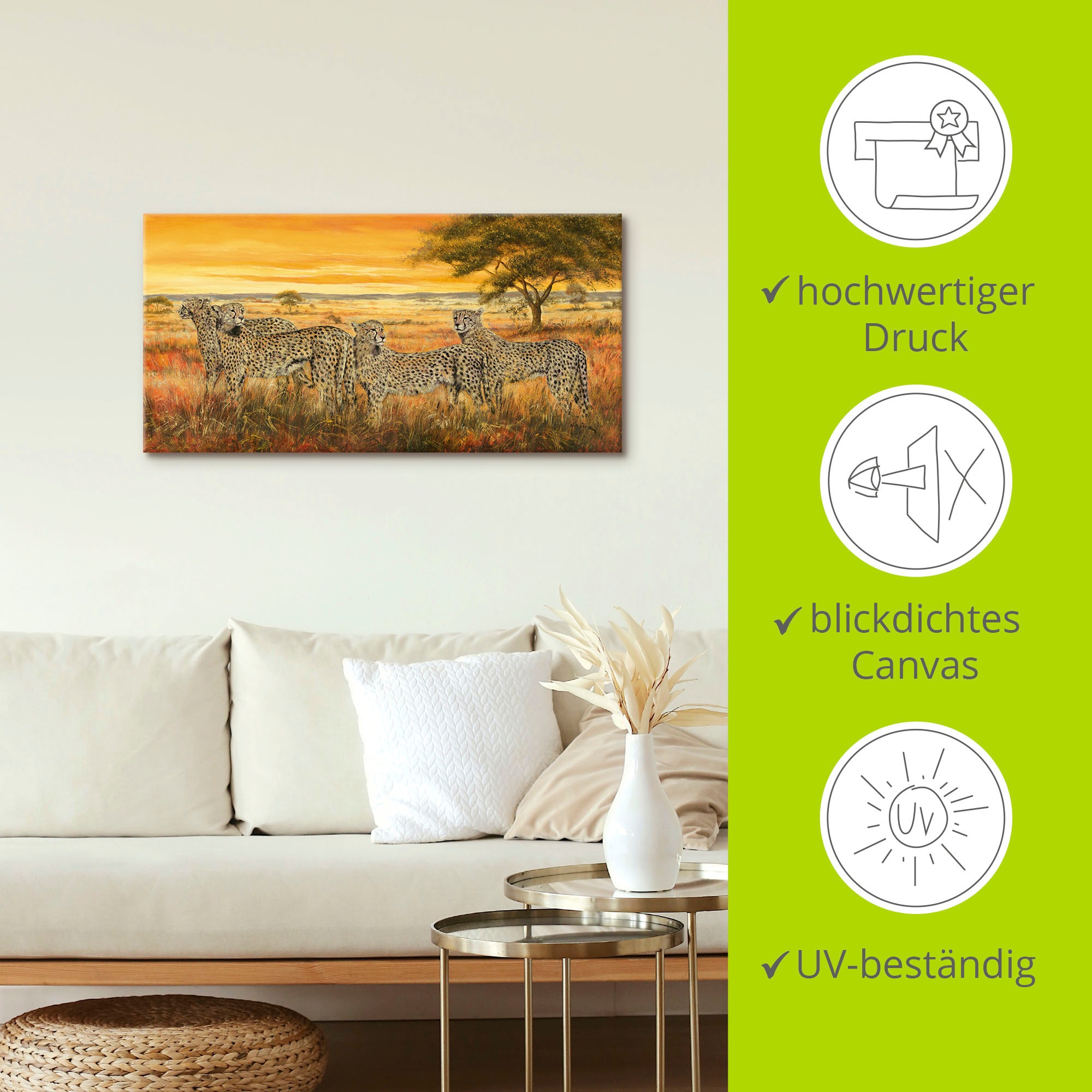 Artland Wandbild »4 Geparden«, Wildtiere, (1 St.), als Leinwandbild, Wandaufkleber in verschied. Größen