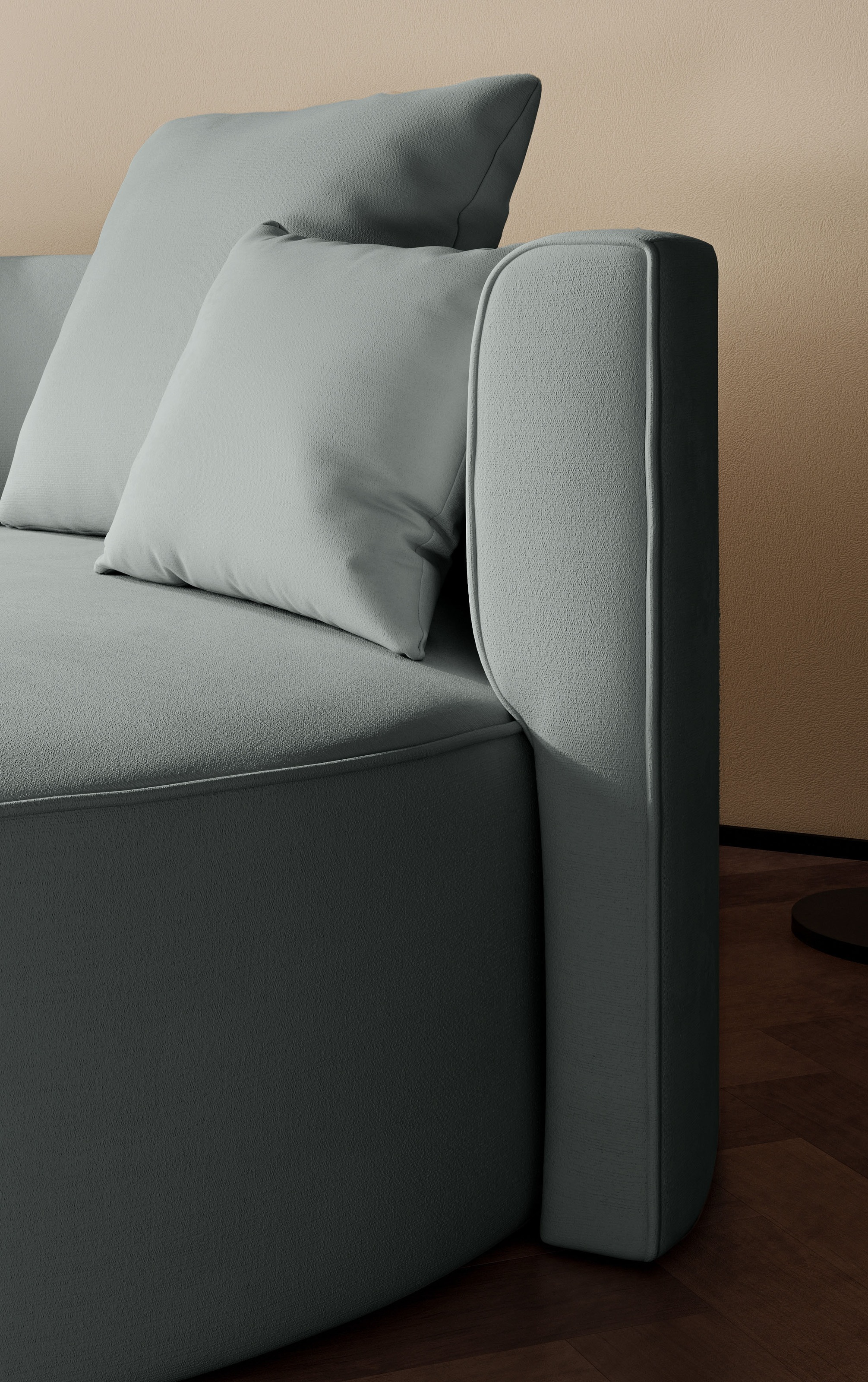 LeGer Home by Lena Gercke 2,5-Sitzer »ISALIE, rundes Loungesofa, mit Kissen, perfekt gepolstert«, moderne Stoffe, mit 4 Zierkissen, extra große Sitzfläche