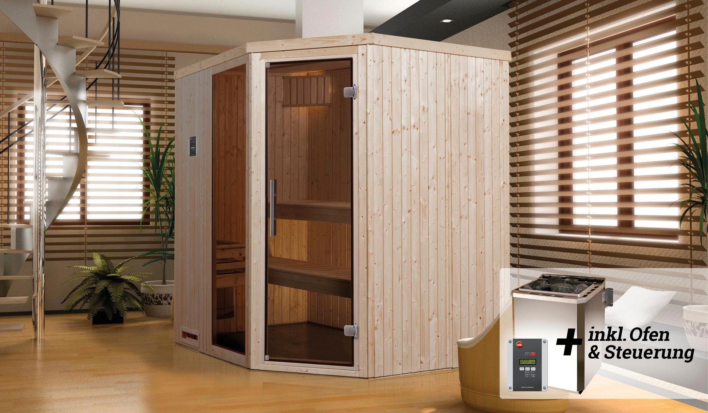 weka Sauna »Varberg«, 7,5 kW Bio-Ofen mit digitaler Steuerung