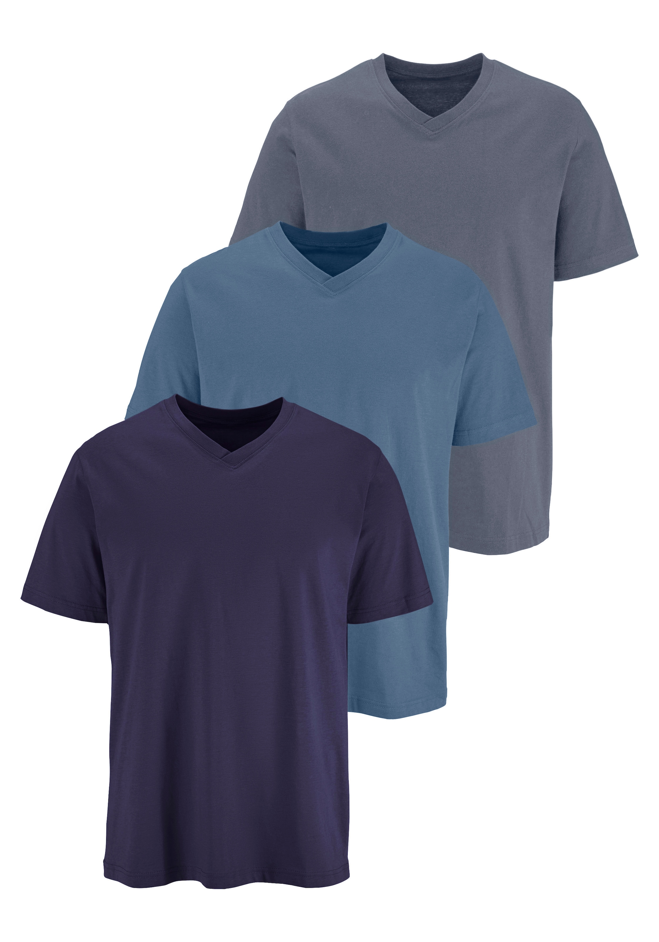 H.I.S T-Shirt "mit V-Ausschnitt, V-neck, Unterziehshirt" Packung, 3er-Pack, 3 Stk. unifarben, V-neck, aus Baumwolle