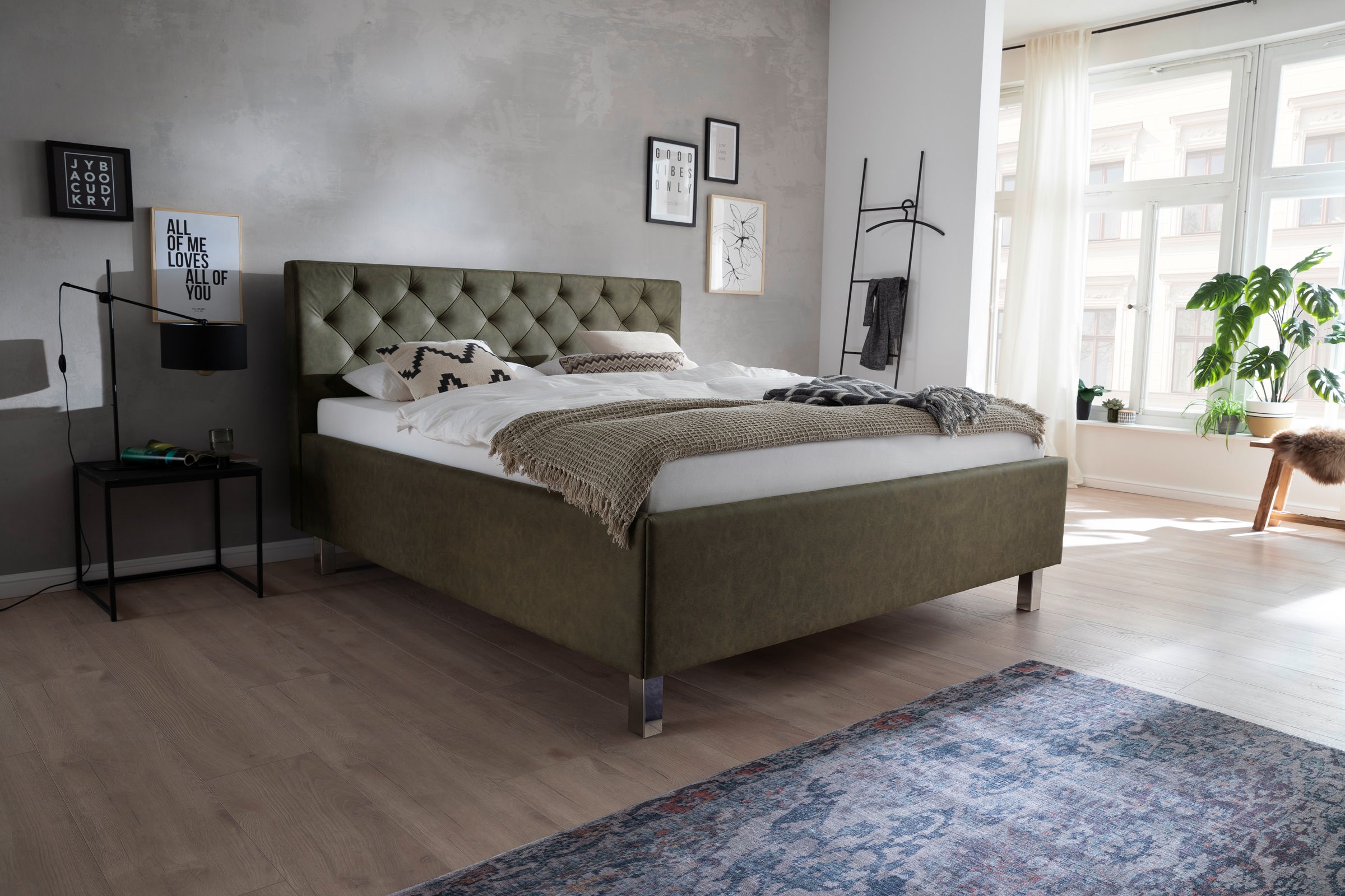MEISE.MÖBEL San Remo Upholstered Bed Green 170x215cm 7