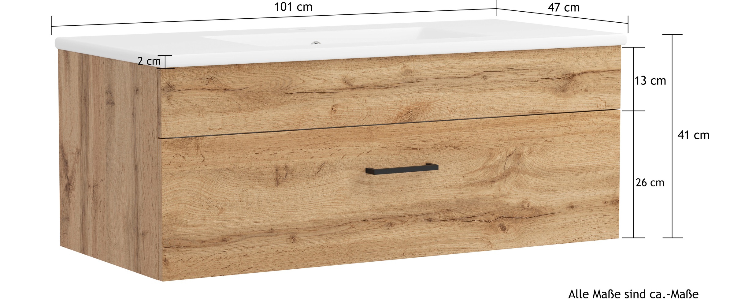 welltime Waschtisch »Trento Light, 60cm, 80cm, 100cm, Keramik-Auflagebecken«, 1 feste Blende und 1 Auszug