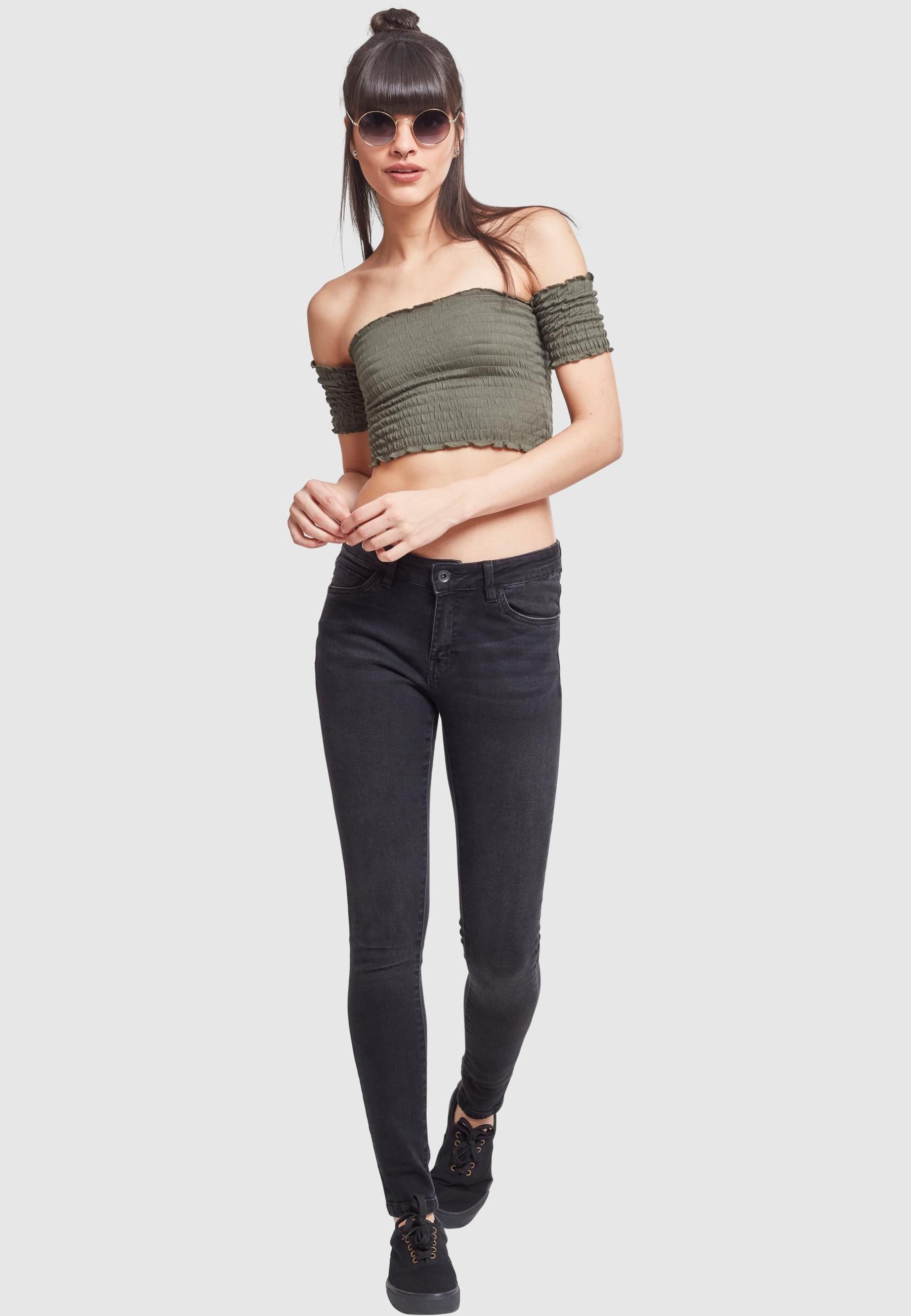URBAN CLASSICS Muskelshirt »Urban Classics Damen Ladies Cropped Cold Shoulder Smoke Top«, (1 tlg.)