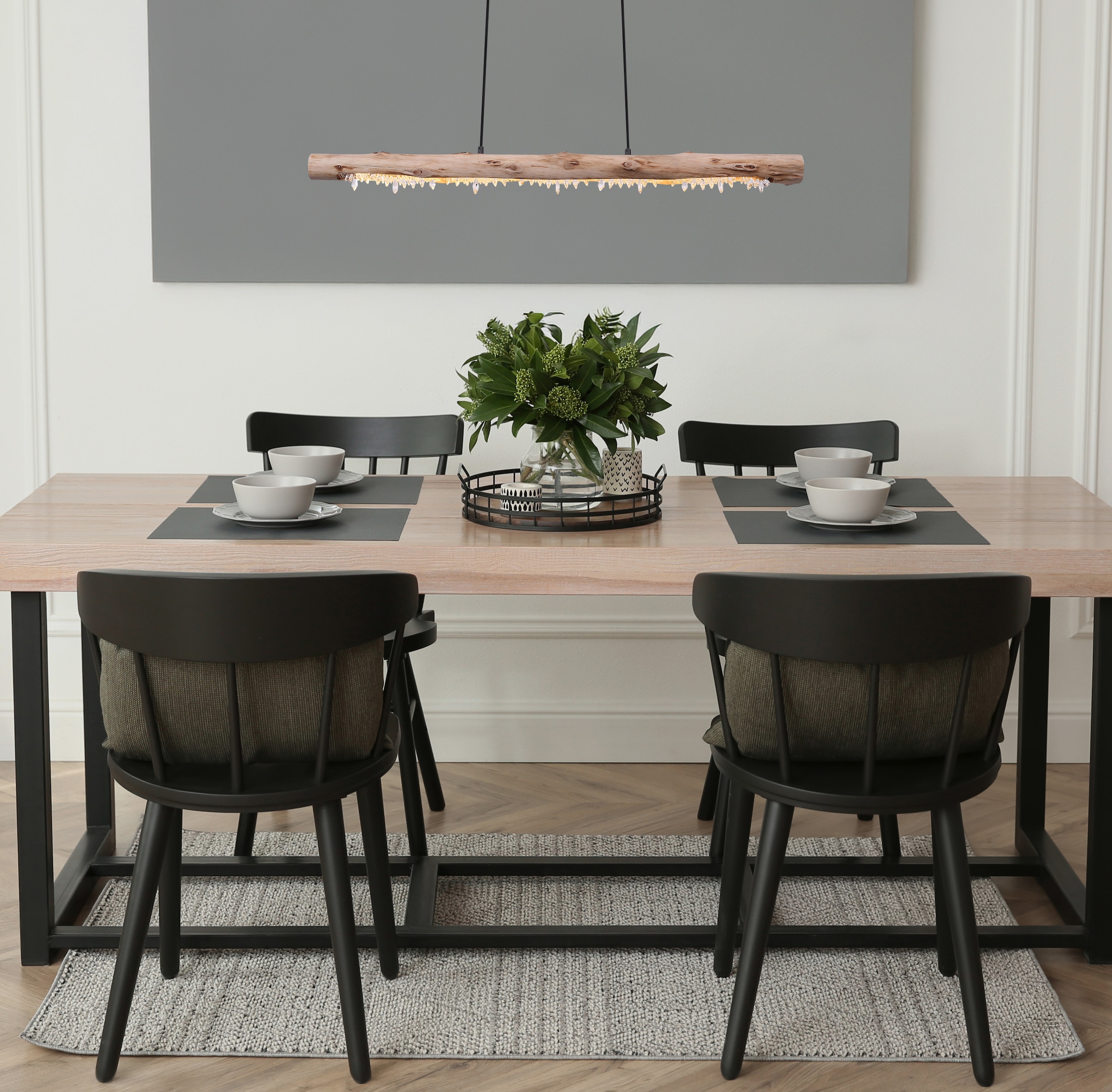 GLOBO LIGHTING Hängeleuchte »FELICITAS« LED-Modul 1 Stk. Warmweiß Hängeleuchte Schwarz/Holz, Acrylkristalle, Stufenschalter, LED 15W