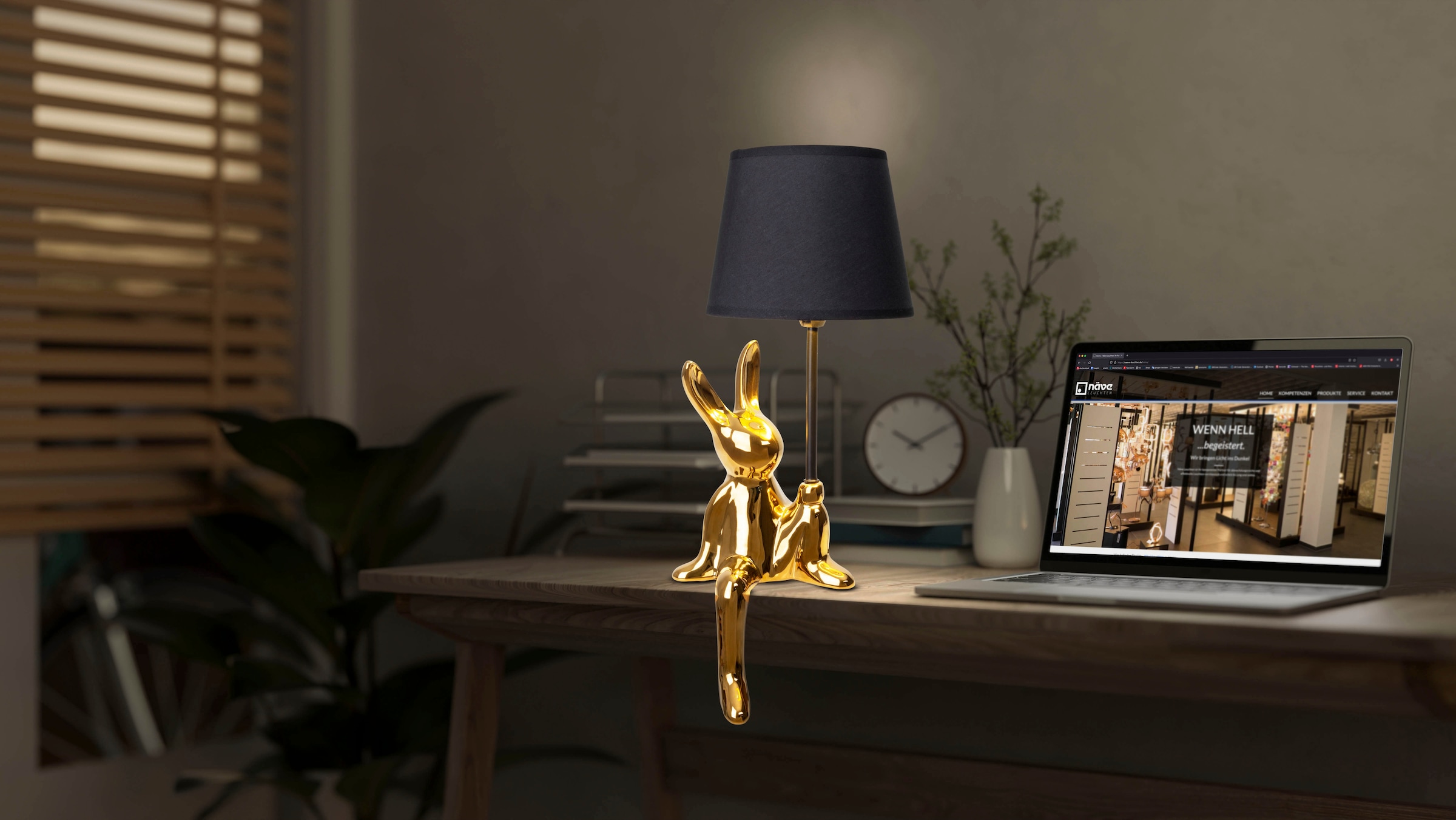 "NÄVE Tischleuchte ""Helge Hase"", gold, 1, Ø 18cm H: 45cm, 1 Stk., Leuchten, Osterhase, Keramikfuß, Textilschirm schwarz, Ostern, Tischlampe