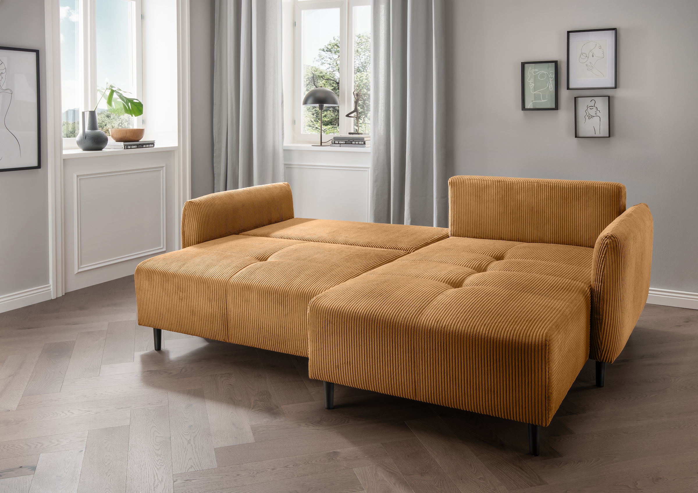 INOSIGN Ecksofa »Mara, L-Form, aktueller Cord Bezug und tolle Farben, schmale Armlehnen«, whlw. mit Bettfunktion,Recamiere links/rechts montierbar, Breite 238cm