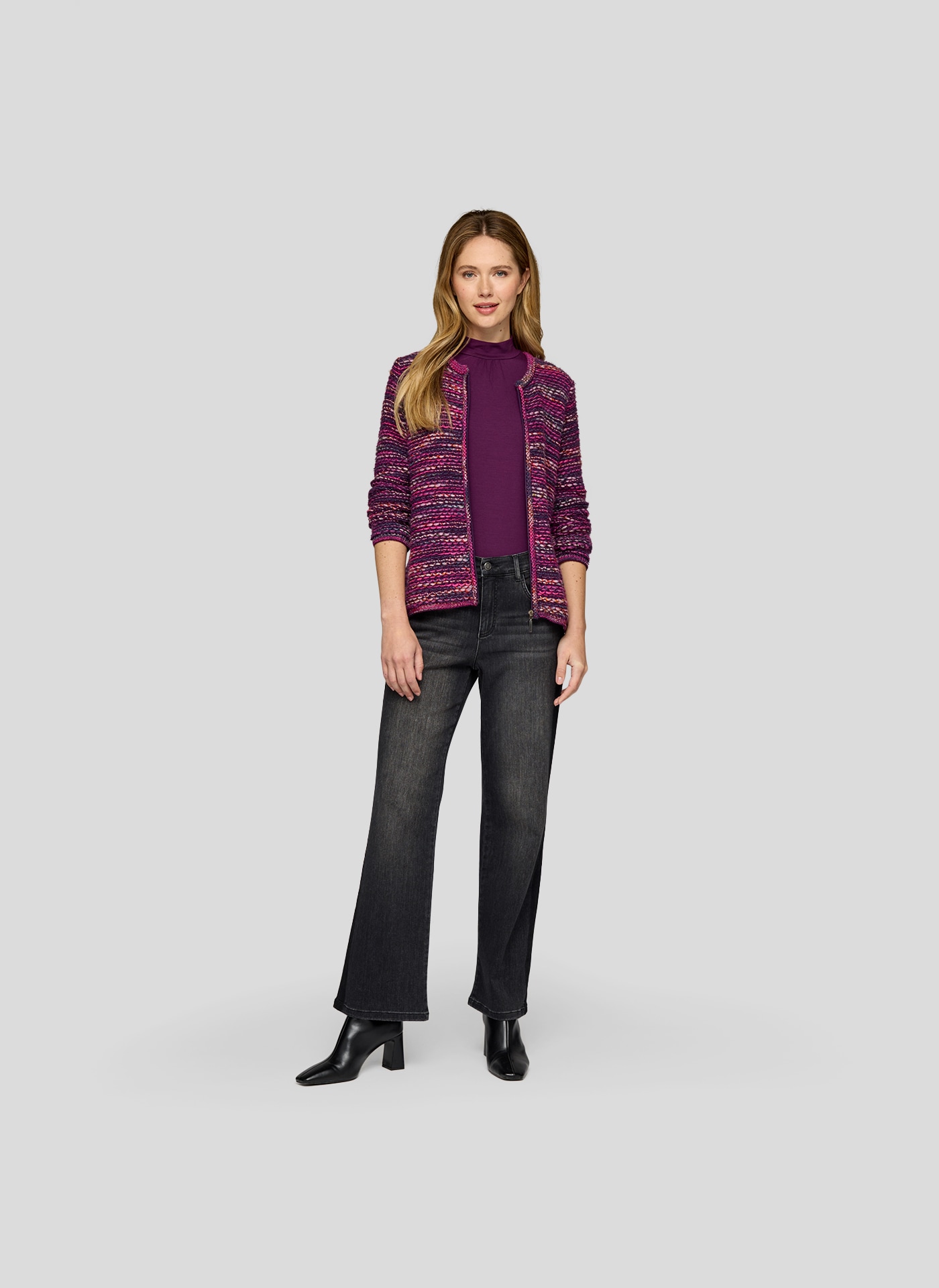 Rabe Cardigan Strickjacke / melierte-bunte Optik / mit Reißverschluss