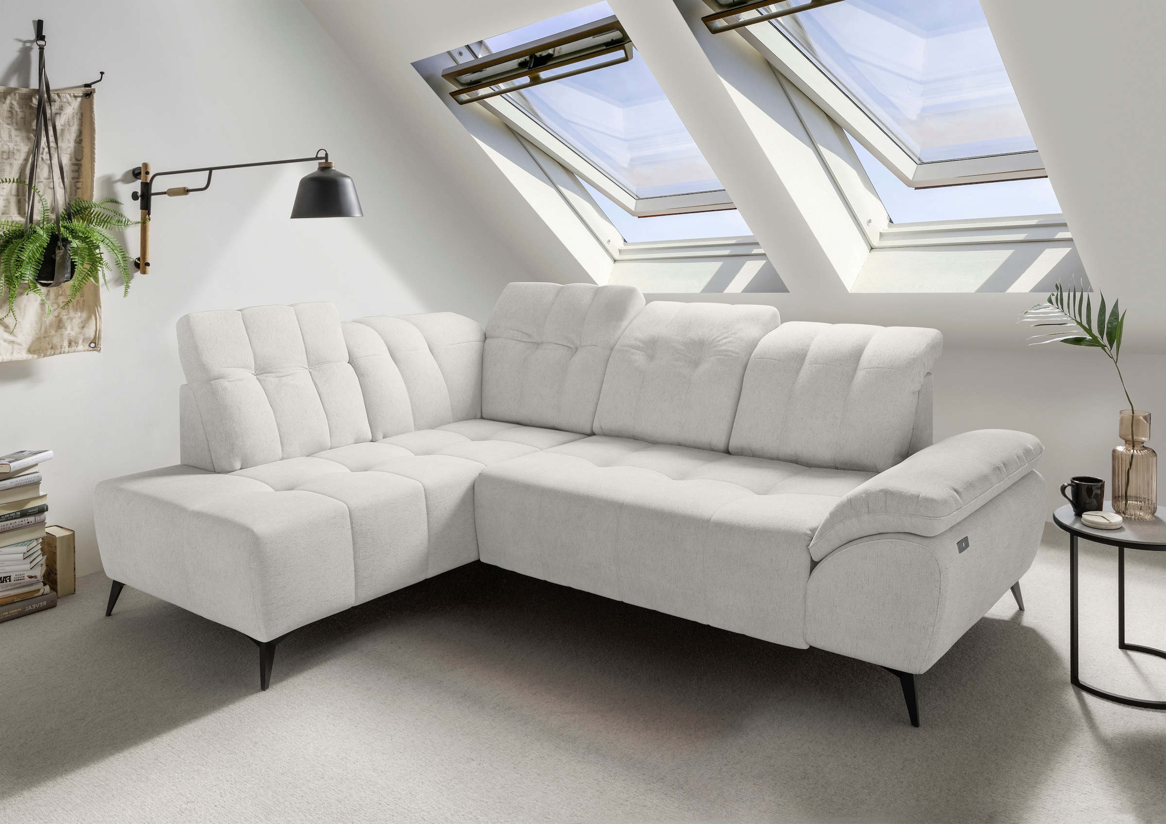 Home affaire Ecksofa "Fiore modern, bequeme Armlehne, tolle Detailverarbeitung, L-Form" elektrischer Sitzvorschub und Kopfstützen höhenverstellbar