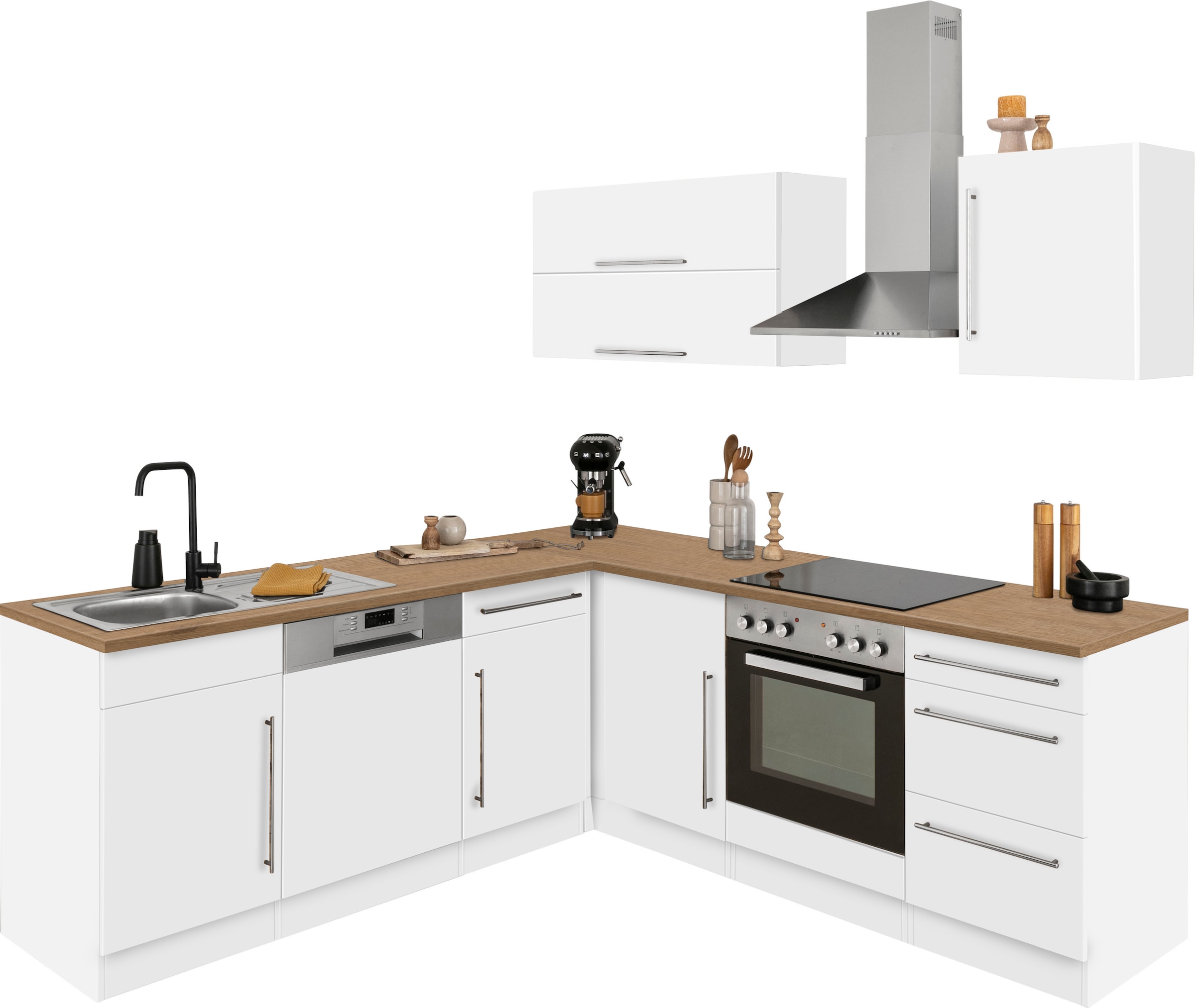 KOCHSTATION Winkelküche »Samos«, mit E-Geräten, Stellbreite 220/220 cm