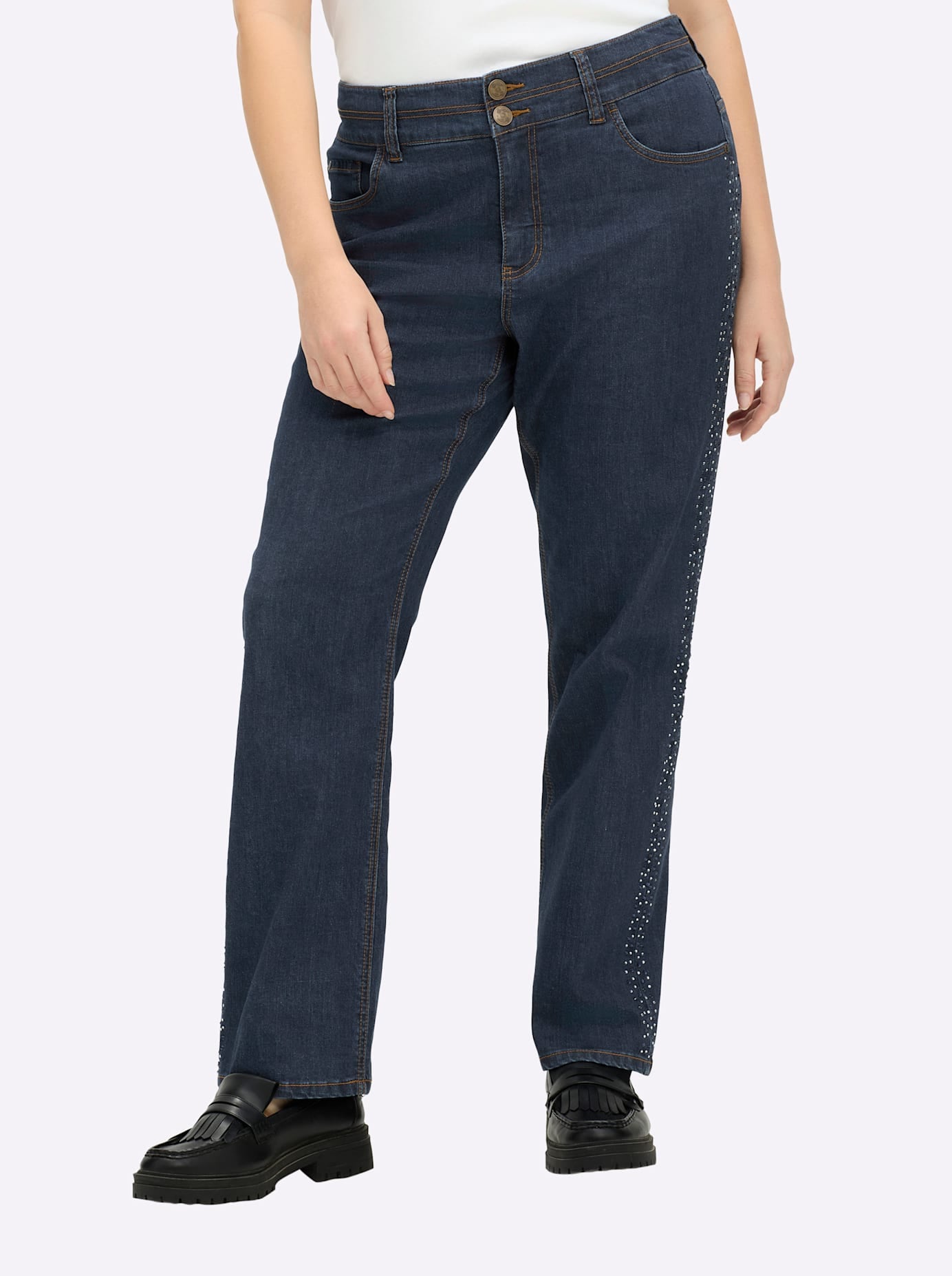 Bequeme Jeans SHEEGO, Damen, Gr. 48, Normalgrößen, dunkelblau, 99% Baumwolle, 1% Elasthan, unifarben, lang, Jeans