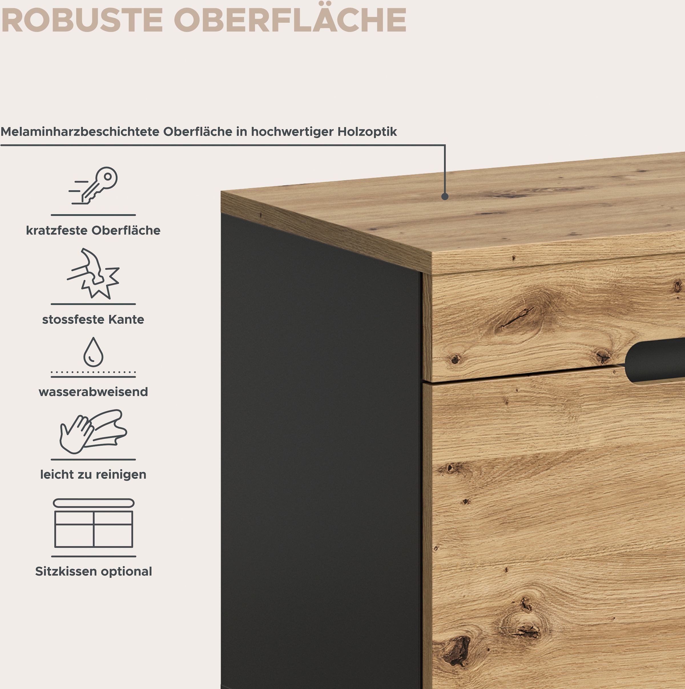 INOSIGN Garderoben-Set »Garderobenkombination Rehat, Breite 255cm,in Basalt grau/Artisan Eiche«, (6 St.), Flurmöbel, Dielenmöbel, Kombination, Diele, Garderobe, Garderobenmöbel