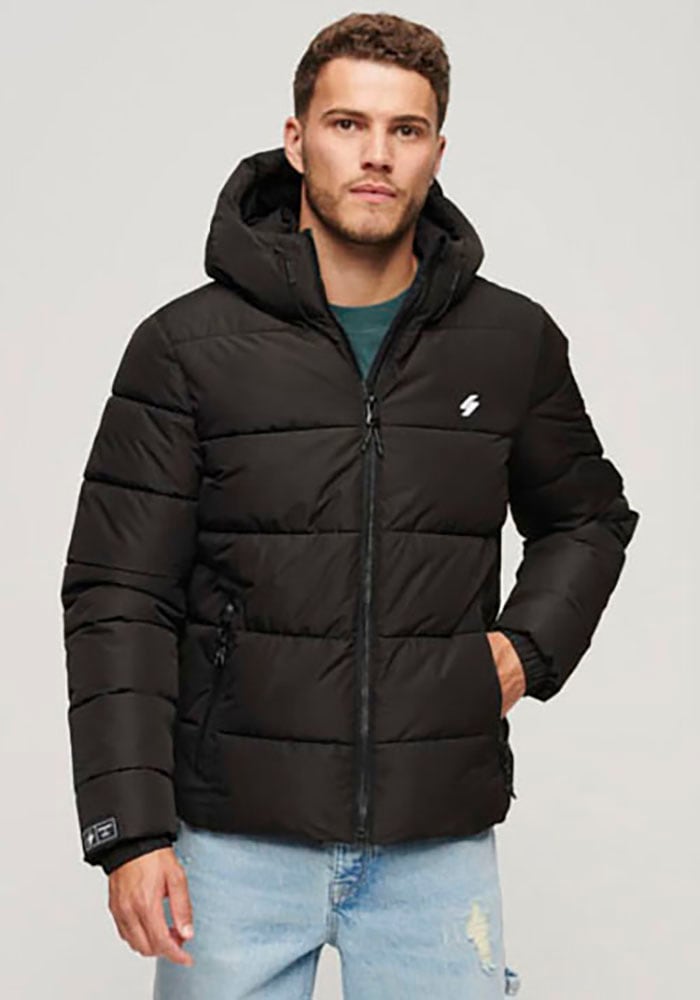 Superdry Steppjacke "HOODED SPORTS PUFFR JACKET", mit Kapuze, mit kontrastfarbener Stickerei