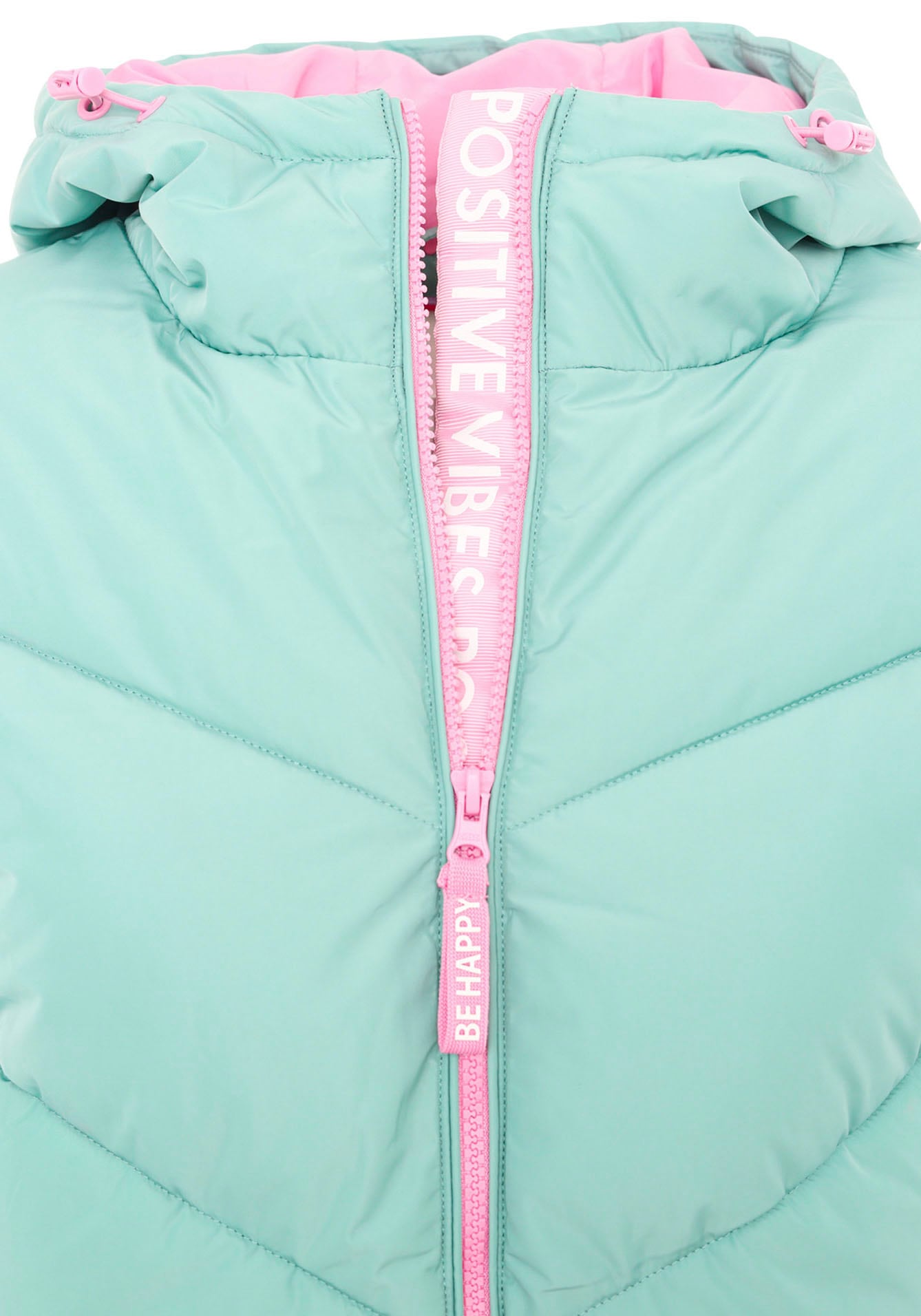 Zwillingsherz Steppmantel »"Positive Mind"«, Doppelzipper, Kapuze mit Schriftzug hinten, Kontrastdetails, wärmend