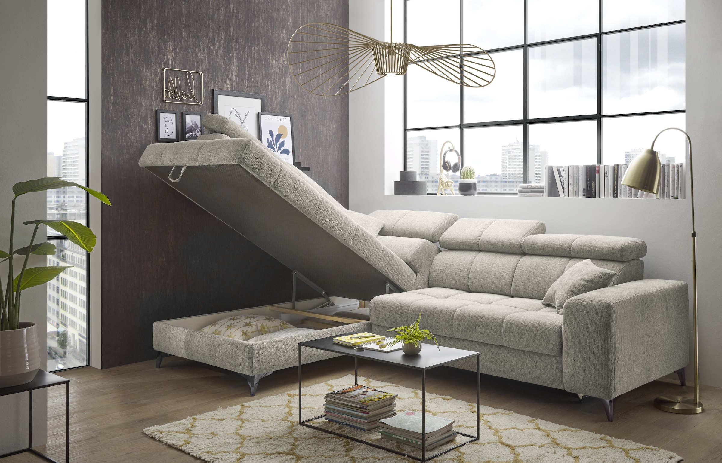 ED EXCITING DESIGN Ecksofa »Sydney L-Form«, (2 St.), frei im Raum stellbar, mit Bettkasten, inkl. Kopfteilverstellung