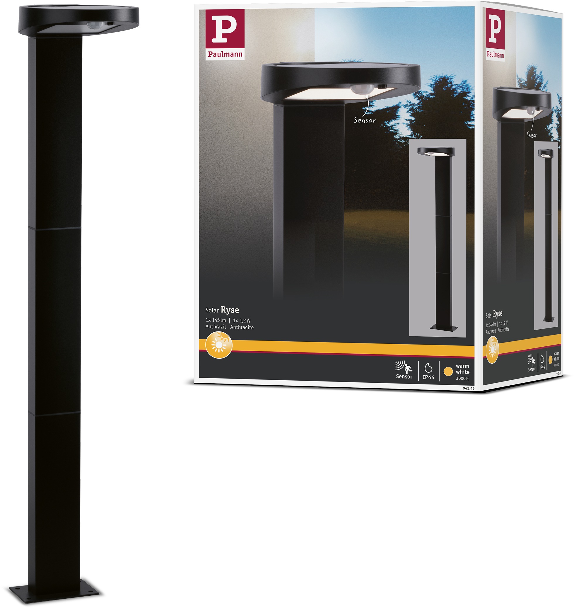 Paulmann LED Pollerleuchte "Ryse", Leuchtmittel LED-Modul  LED fest integriert, LED-Modul