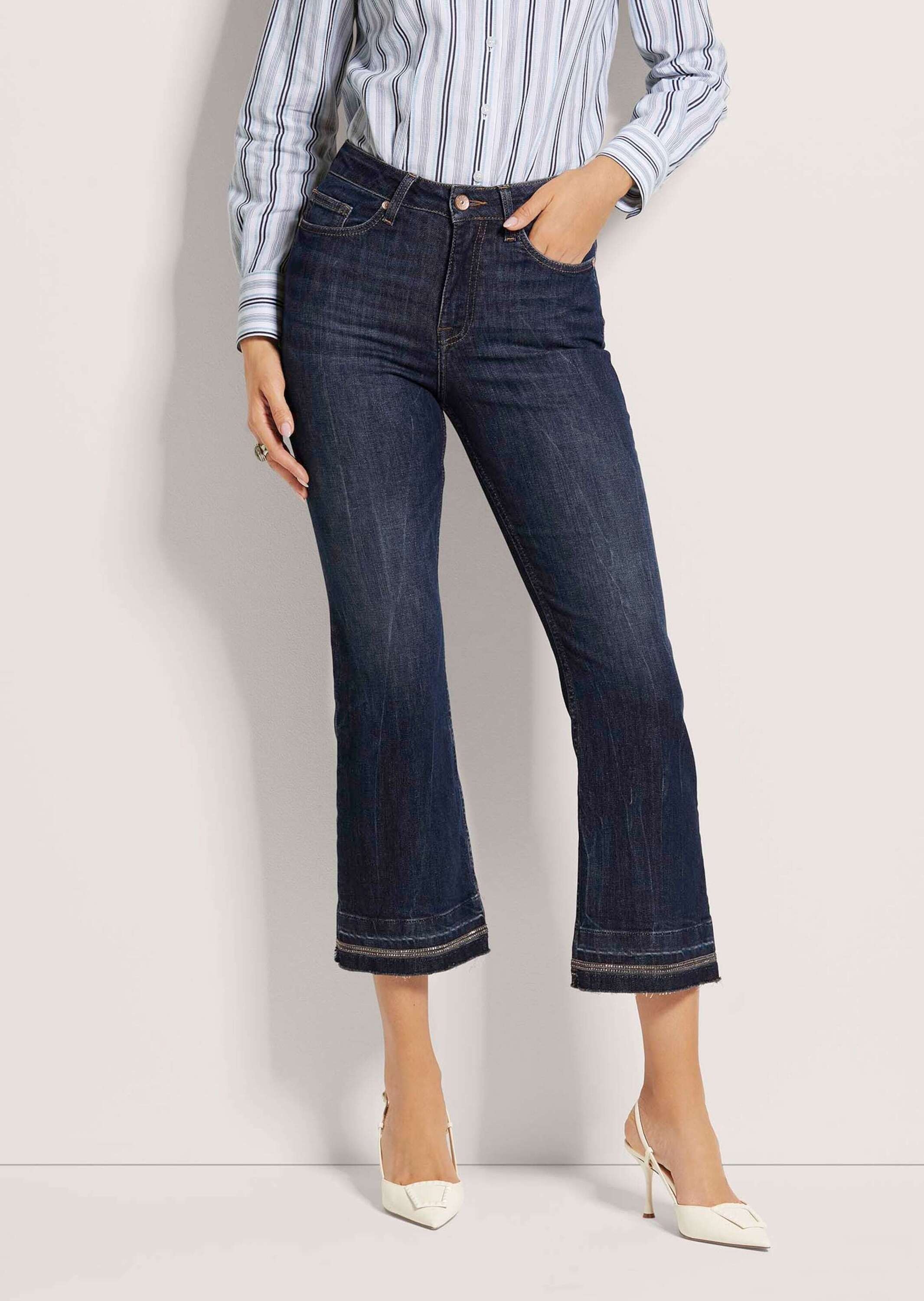 Thumbnail - MADELEINE Regular-fit-Jeans "Jeans Ausgestellte Jeans mit Strass-Deko und Fransen"