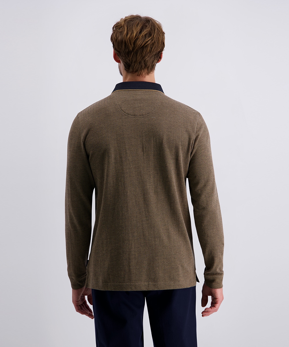 Pierre Cardin Langarm-Poloshirt, mit Fischgratmuster