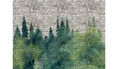 living walls Fototapete »The Wall«, Steinoptik-Wald-Motiv, Wald, modern, grün kaufen