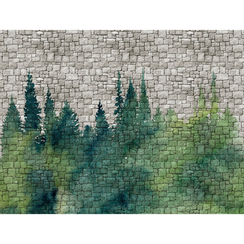 living walls Fototapete »The Wall«, Steinoptik-Wald-Motiv