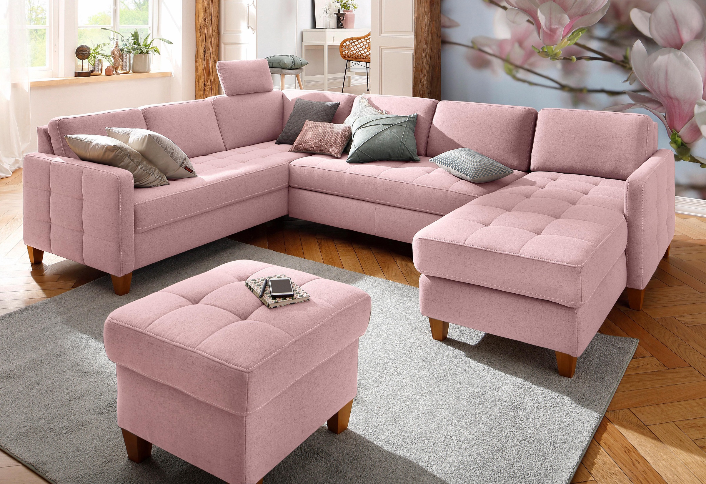 Home affaire Wohnlandschaft "Earl U-Form" wahlweise auch mit Bettfunktion o günstig online kaufen