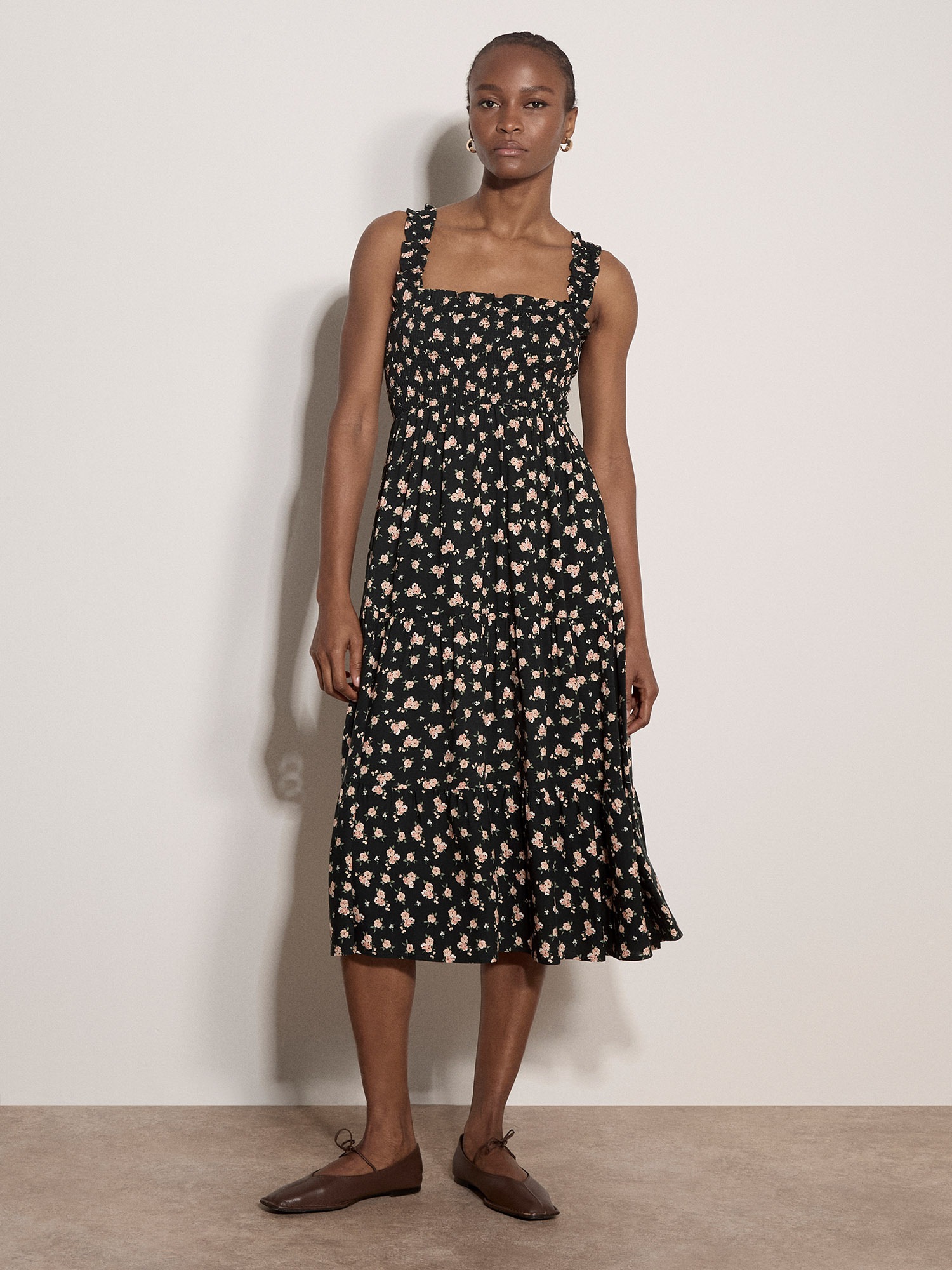 Apricot Midikleid "Florales Midikleid" mit Smokdetails
