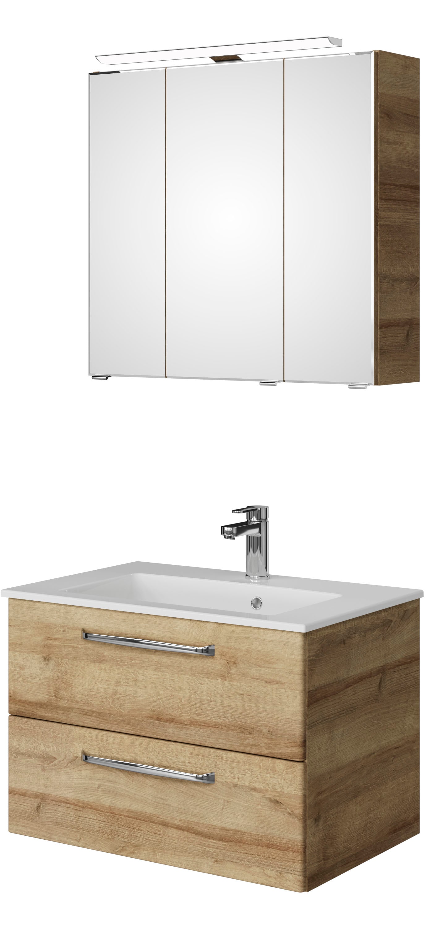 Saphir "Trentino 2-tlg Mineralmarmor-Waschtisch,Spiegelschrank mit LED-Leuchte" 3 Stk. tlg.