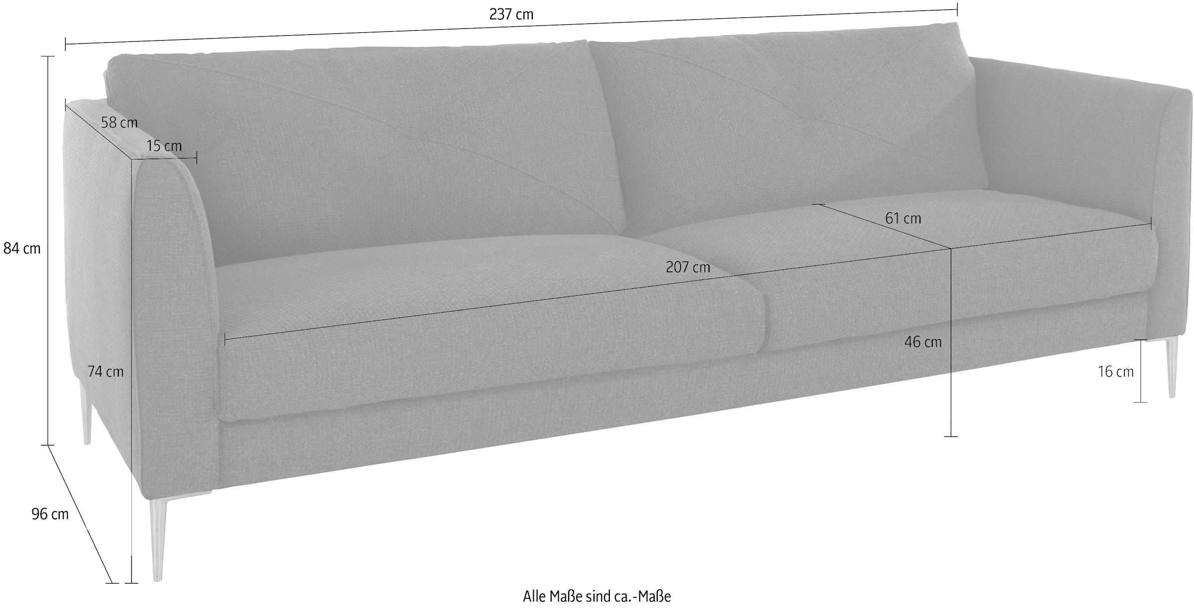 Guido Maria Kretschmer Home&Living 2,5-Sitzer »Chilltime«, mit eleganter Kreuznaht in den Rückenkissen, Breite 237 cm