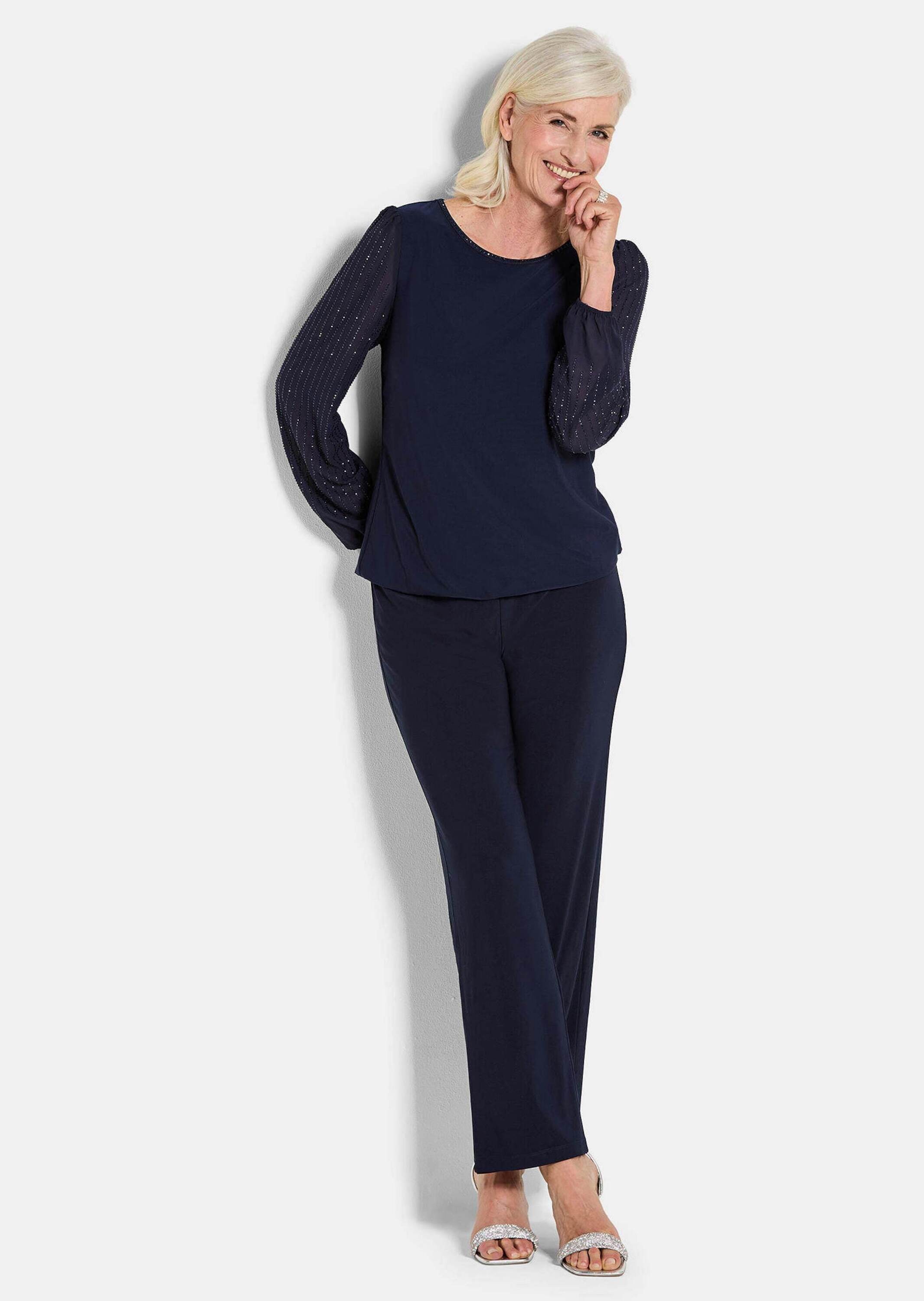 GOLDNER Langarmshirt "Kurzgröße Edles Langarmoberteil, Glitzerärmel" Chiffo günstig online kaufen