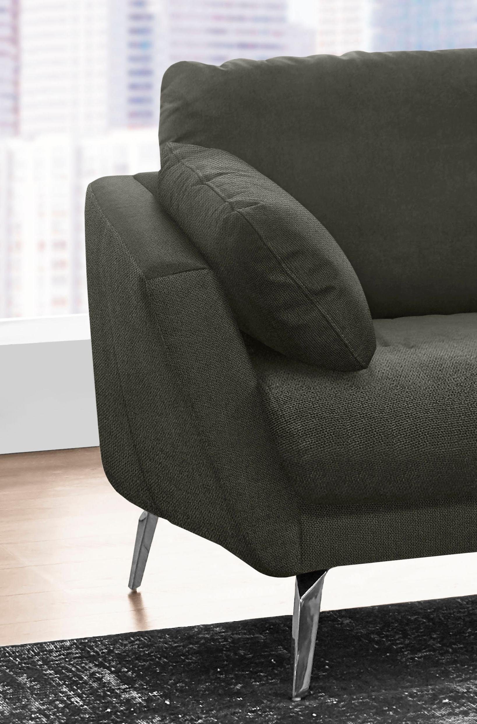 W.SCHILLIG Ecksofa »softy, Designsofa, zeitlos und elegant, hoher Sitzkomfort, L-Form«, mit dekorativer Heftung im Sitz, Füße Chrom glänzend