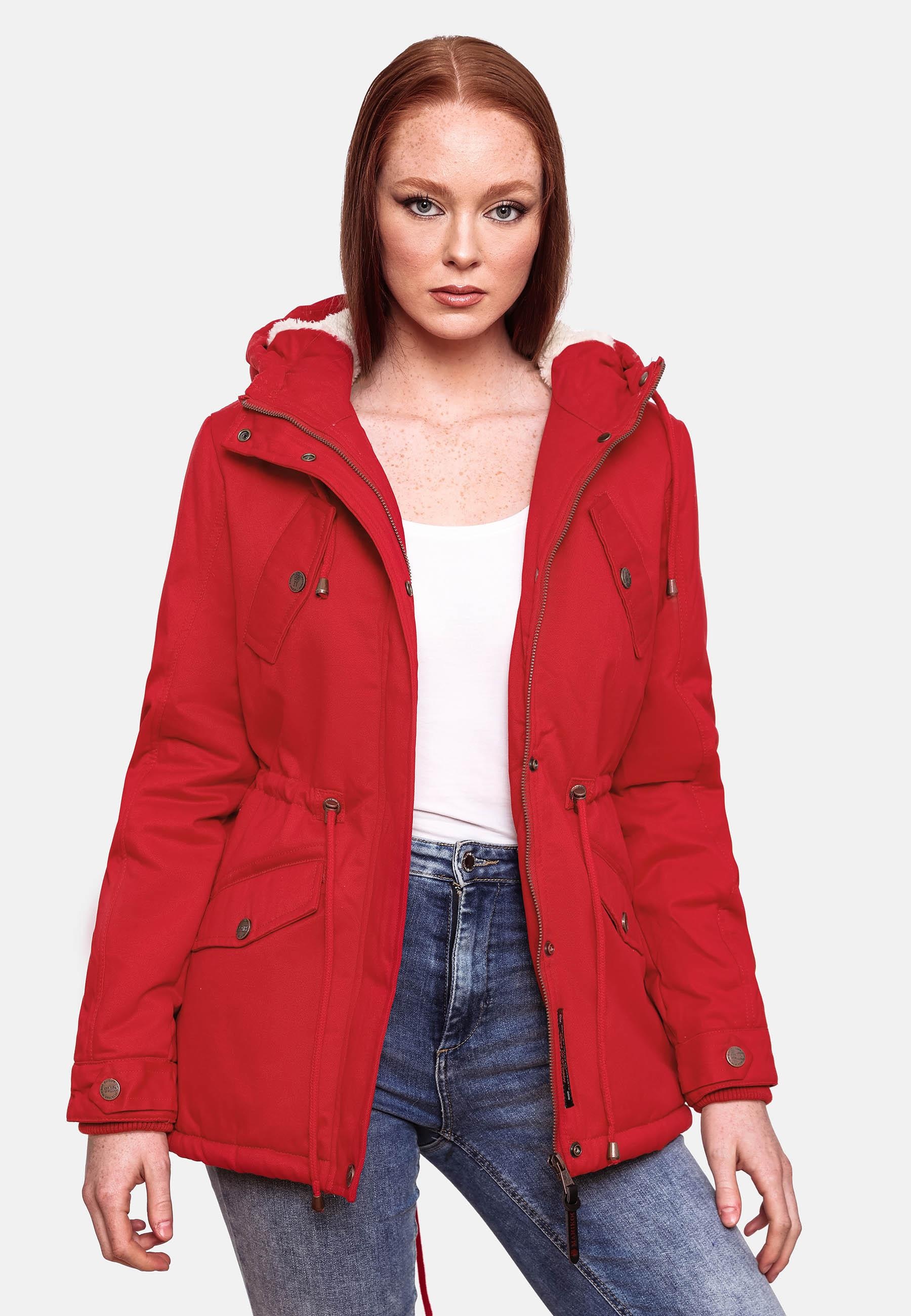 Marikoo Winterjacke »Manolya«, mit Kapuze, stylischer Kurzmantel mit weichem Teddyfell-Futter