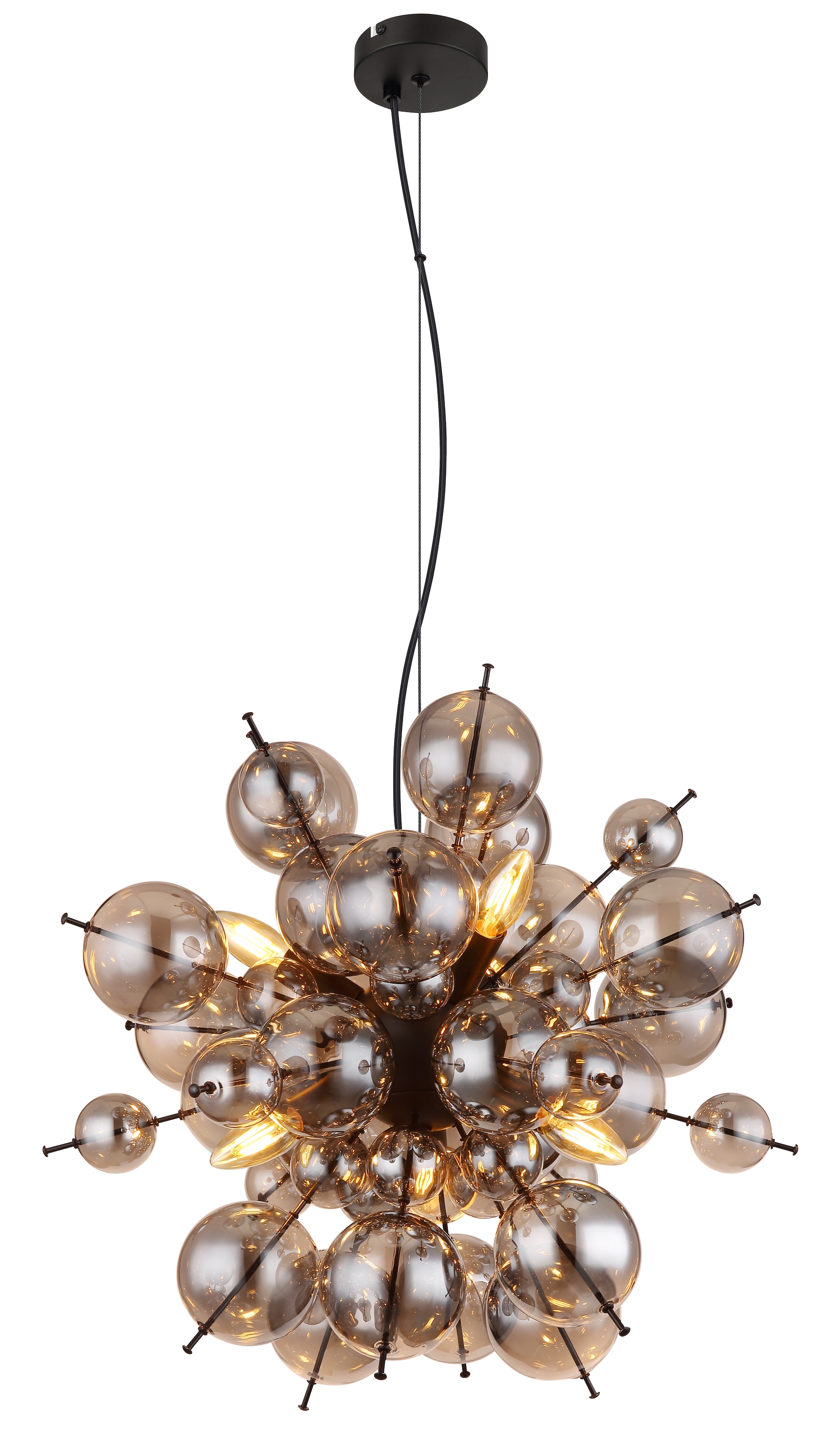 GLOBO LIGHTING Hängeleuchte "UDO", schwarz matt, 6, Ø 55cm H: 120cm, 1 Stk., Leuchten, Hängeleuchte Schwarz, Glaskugeln Rauch, höhenkürzbar, E14, Hängeleuchte
