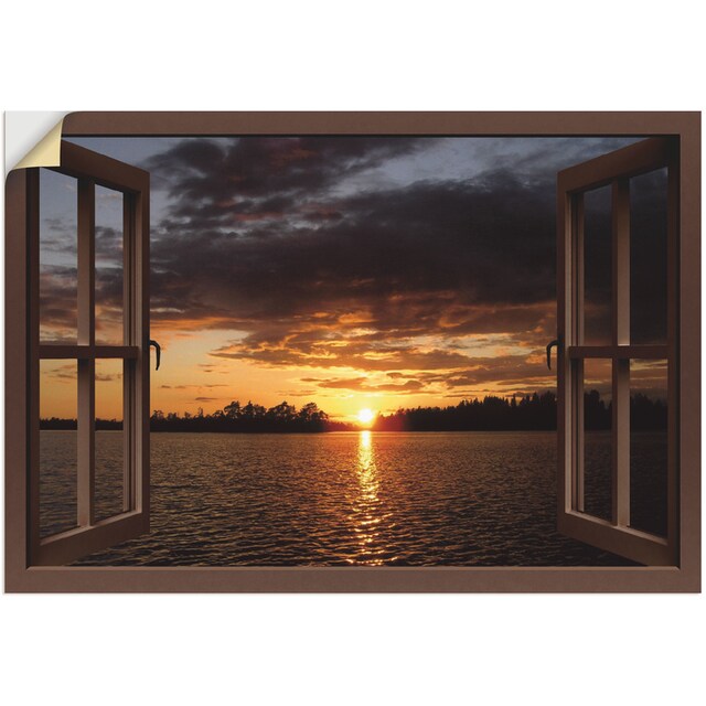 Black Friday Artland Wandbild »Sonnenuntergang am See mit Fenster«,  Seebilder, (1 St.), als Alubild, Leinwandbild, Wandaufkleber oder Poster in  versch. Größen | BAUR