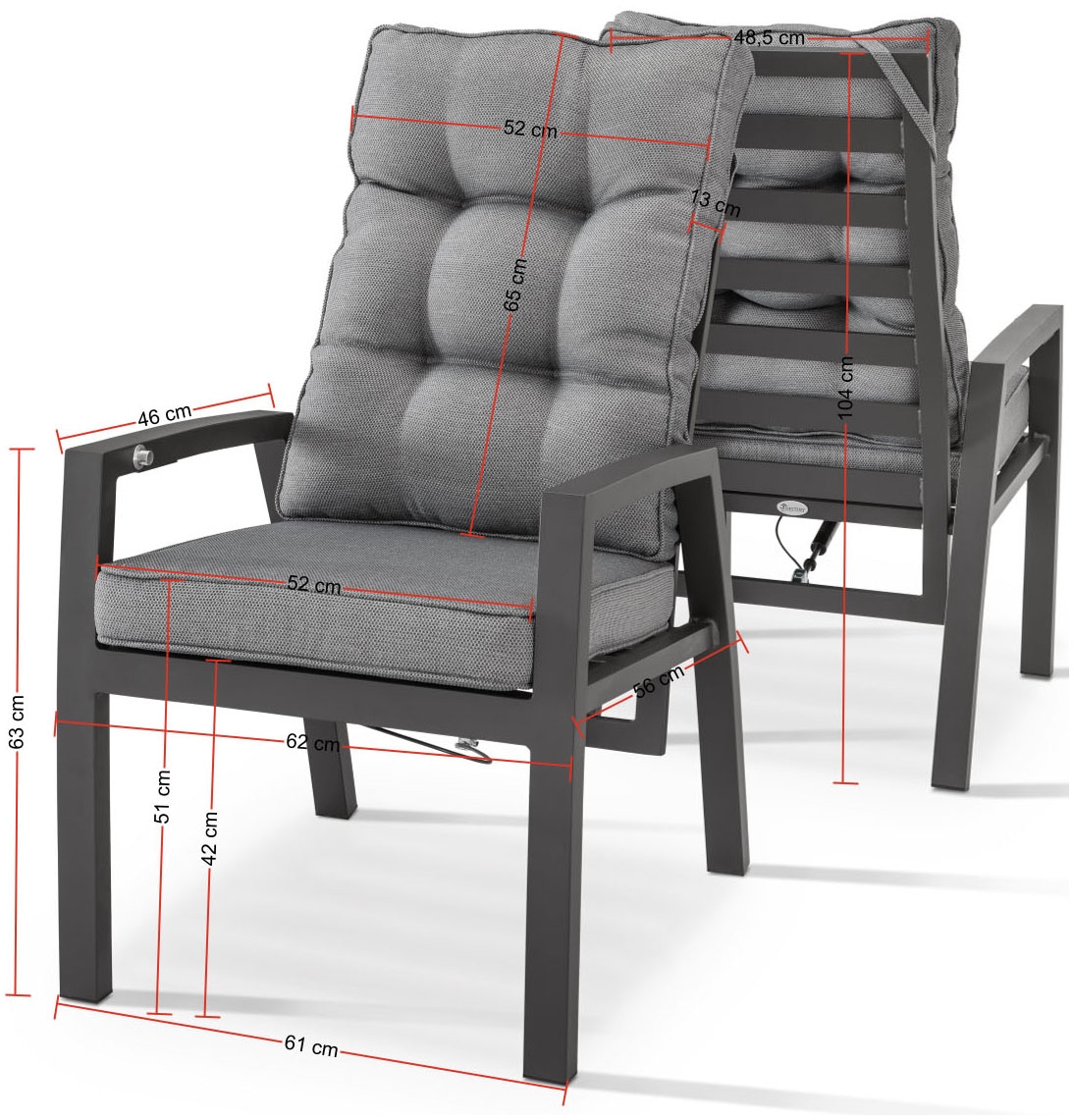 Destiny Garten-Essgruppe Set, 5 tlg. 1 Esstisch, 4 Hochlehner inkl Auflagen