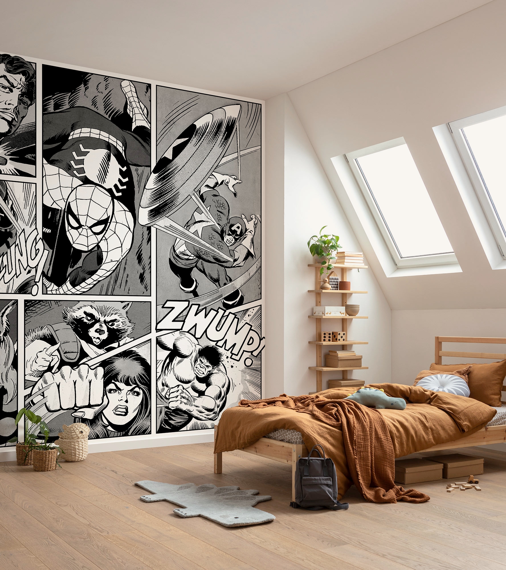 Komar Vliestapete "Marvel Classic Comic Panel Monochrome" bedruckt glatt Rolle mit 212 x 250 cm