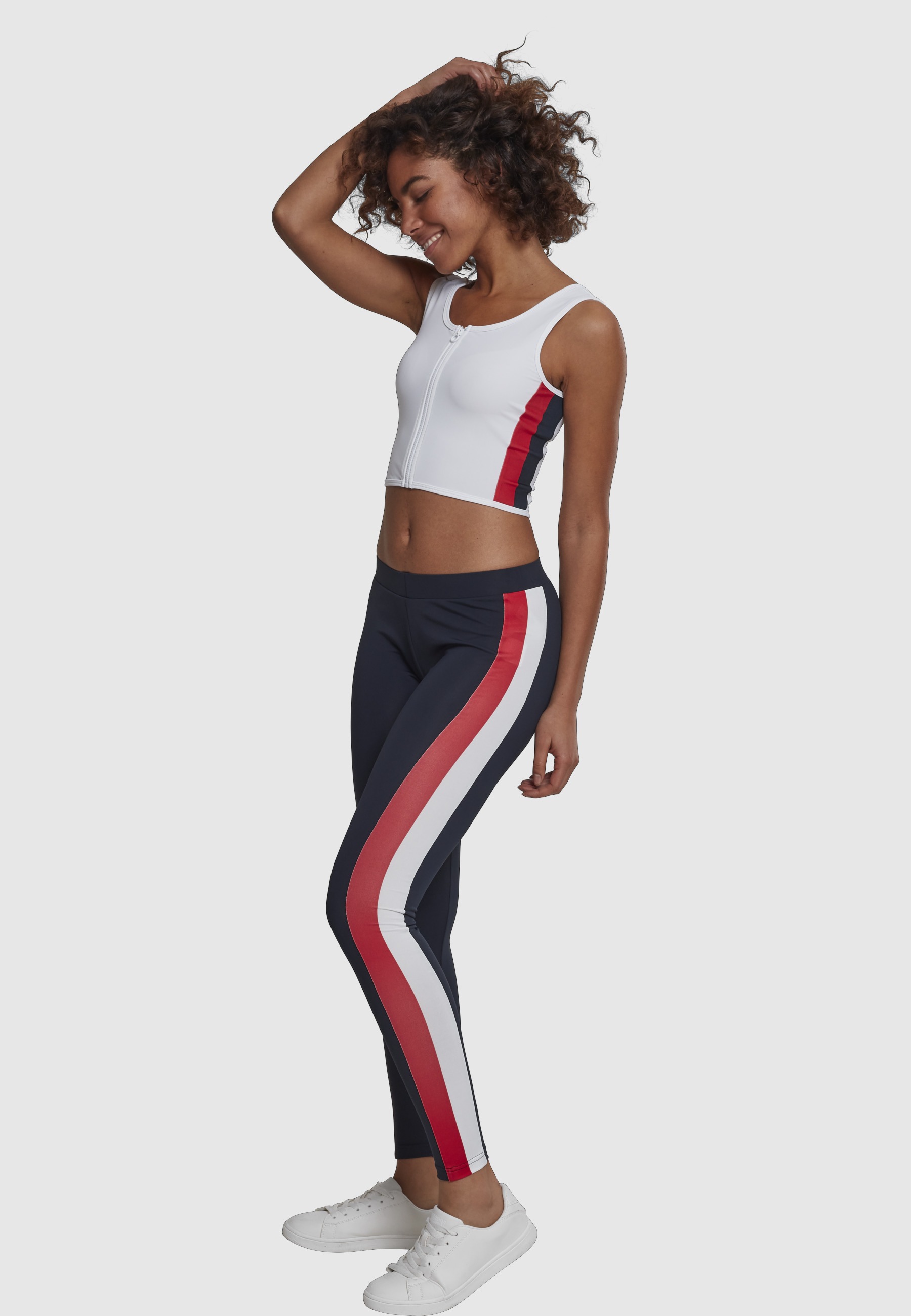 URBAN CLASSICS Tanktop »Urban Classics Damen Ladies Side Stripe Cropped Zip Top« 1 Stk.
