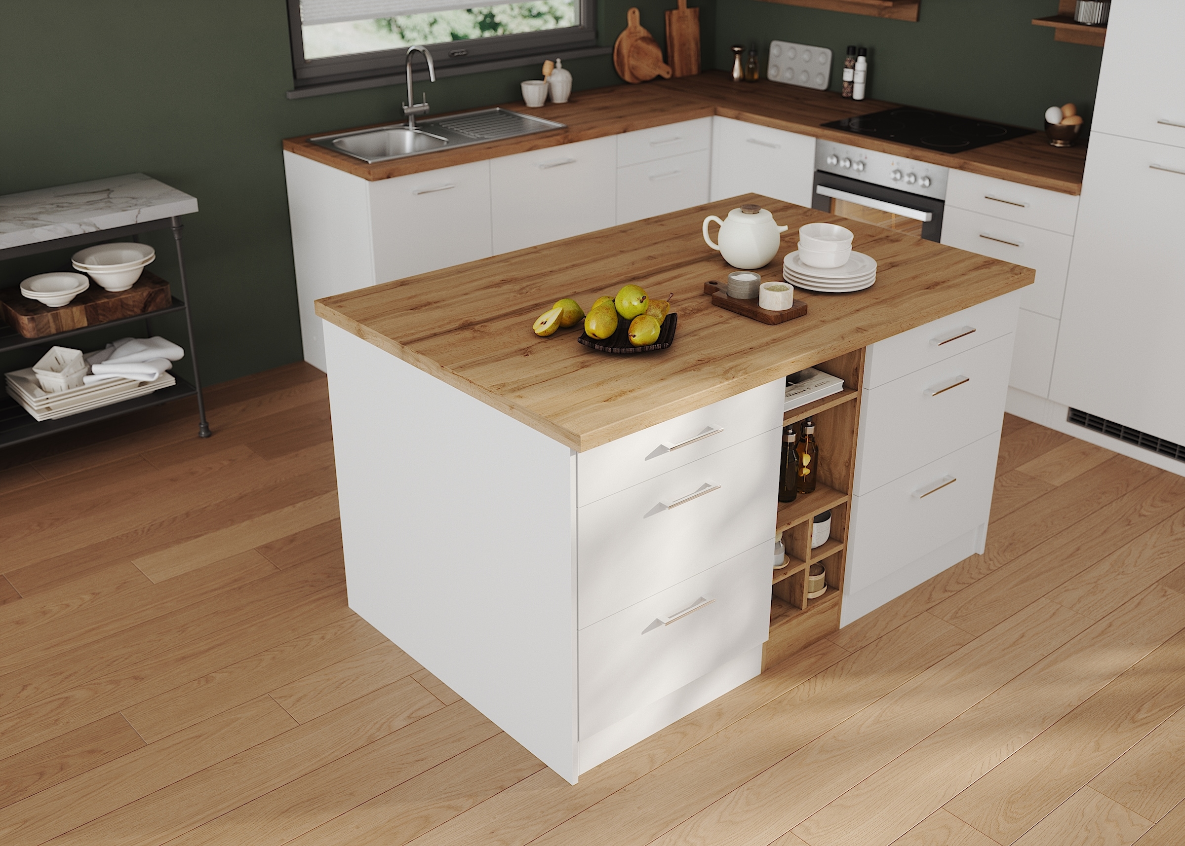 KOCHSTATION Kücheninsel »KS-Milan«, Stellmaß 153/100 cm, viel Stauraum, Lebensmittelpunkt: Küche