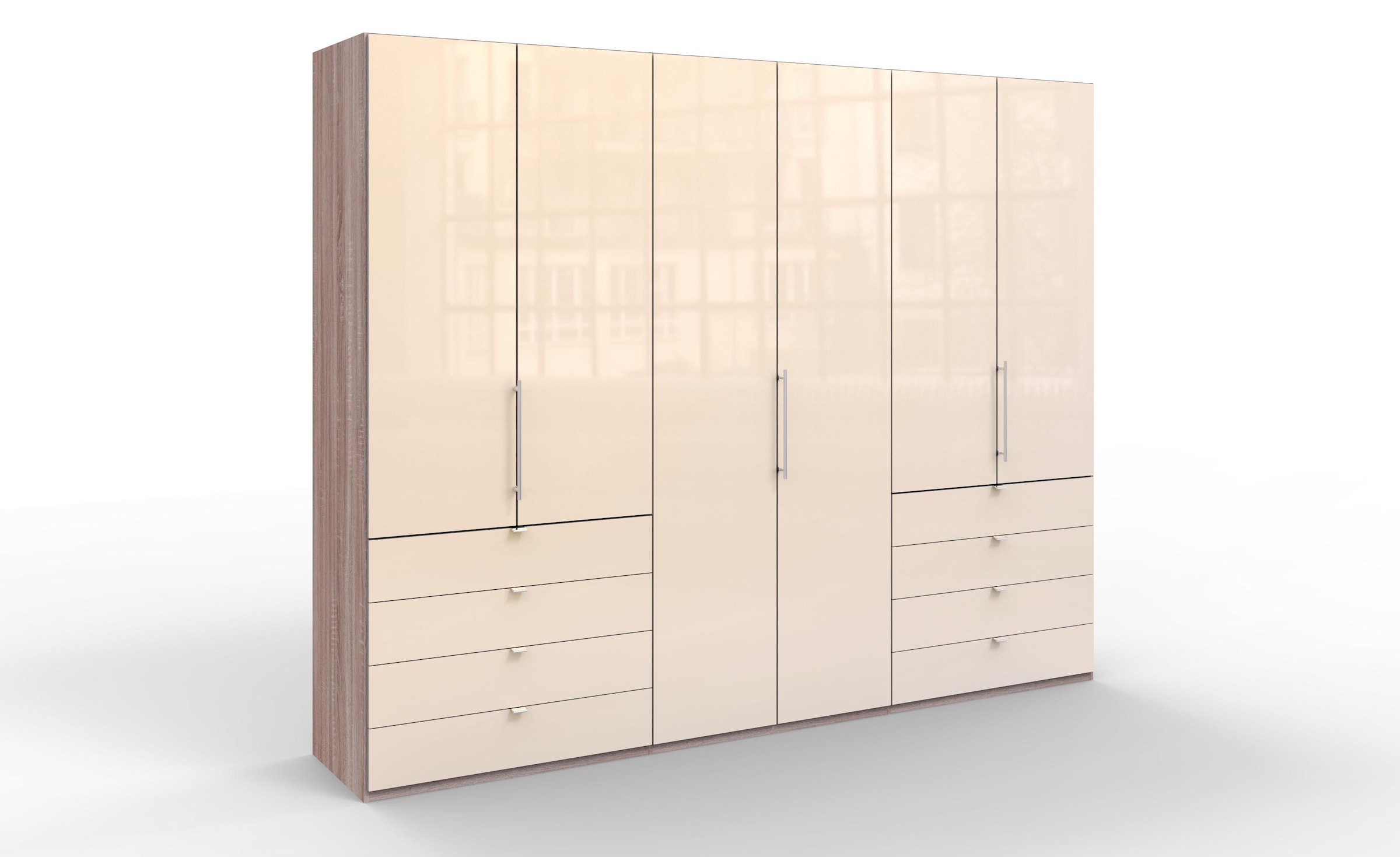 WIEMANN Falttürenschrank »Loft, hochwertige Glasfront, Metallgriffe, viel Stauraum«, (3 Breiten: 200cm/250cm/300cm, Höhe: 236cm), Qualität trifft edles Design, 8 Schubkästen, 6 Türen