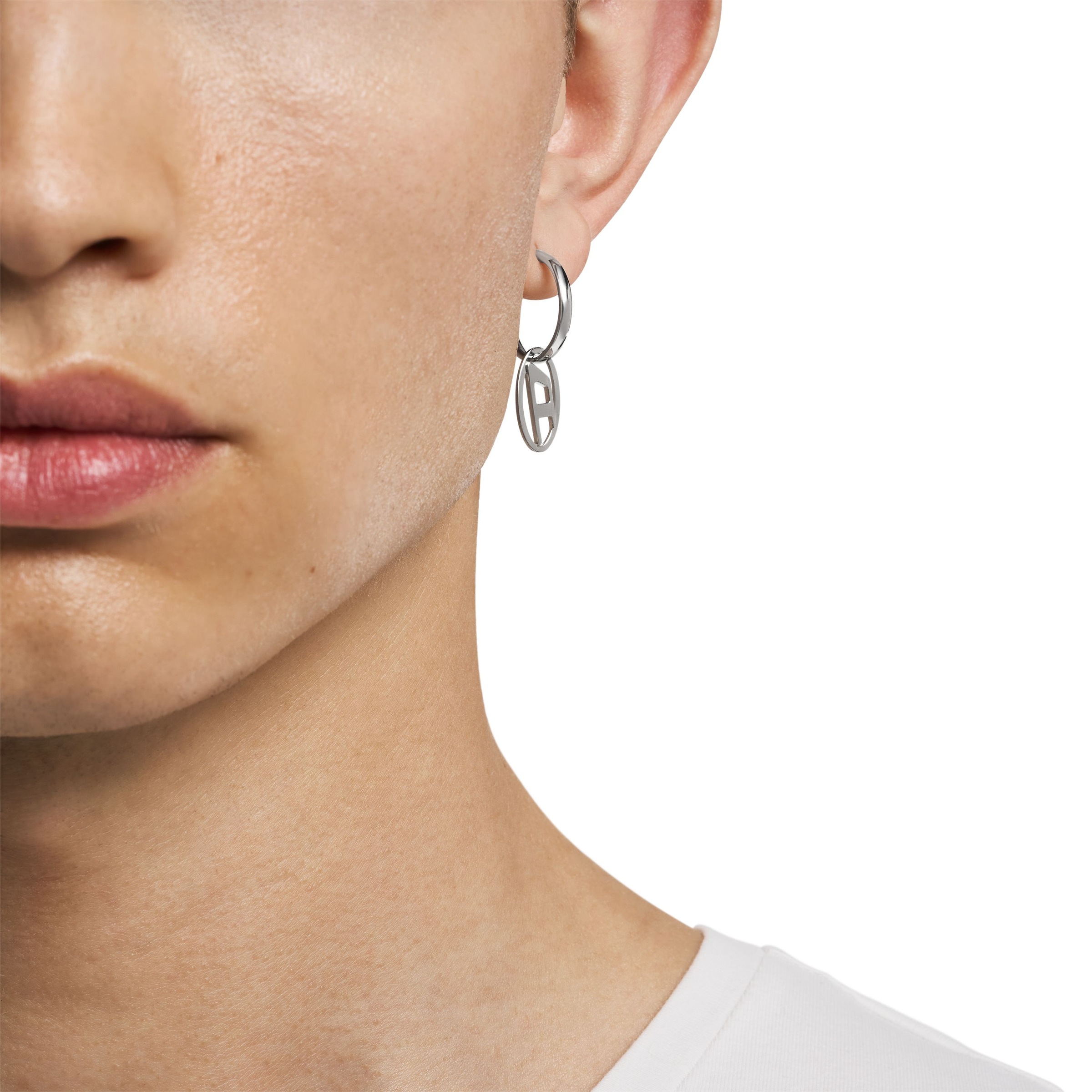 Diesel Single-Creole »Schmuck Geschenk Edelstahl Ohrringe OVAL D LOGO«, Einhänger abnehmbar