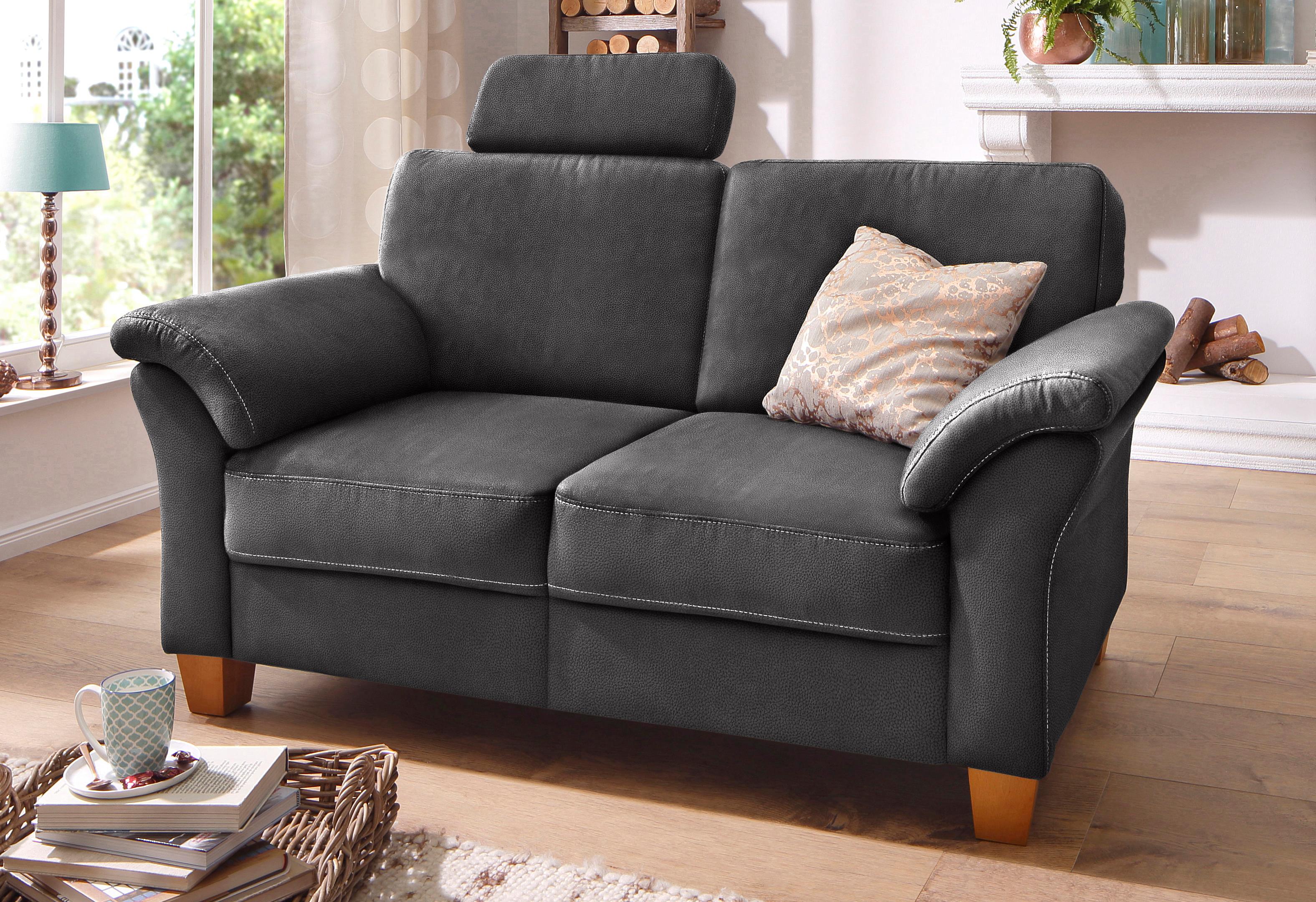 OTTO home 2-Sitzer "Borkum, B: 156 cm, Federkern-Polsterung, Landhausstil, Sitzhöhe 46 cm" Kopfstützen nachrüstbar, Wellenunterfederung, Massivholzfüße