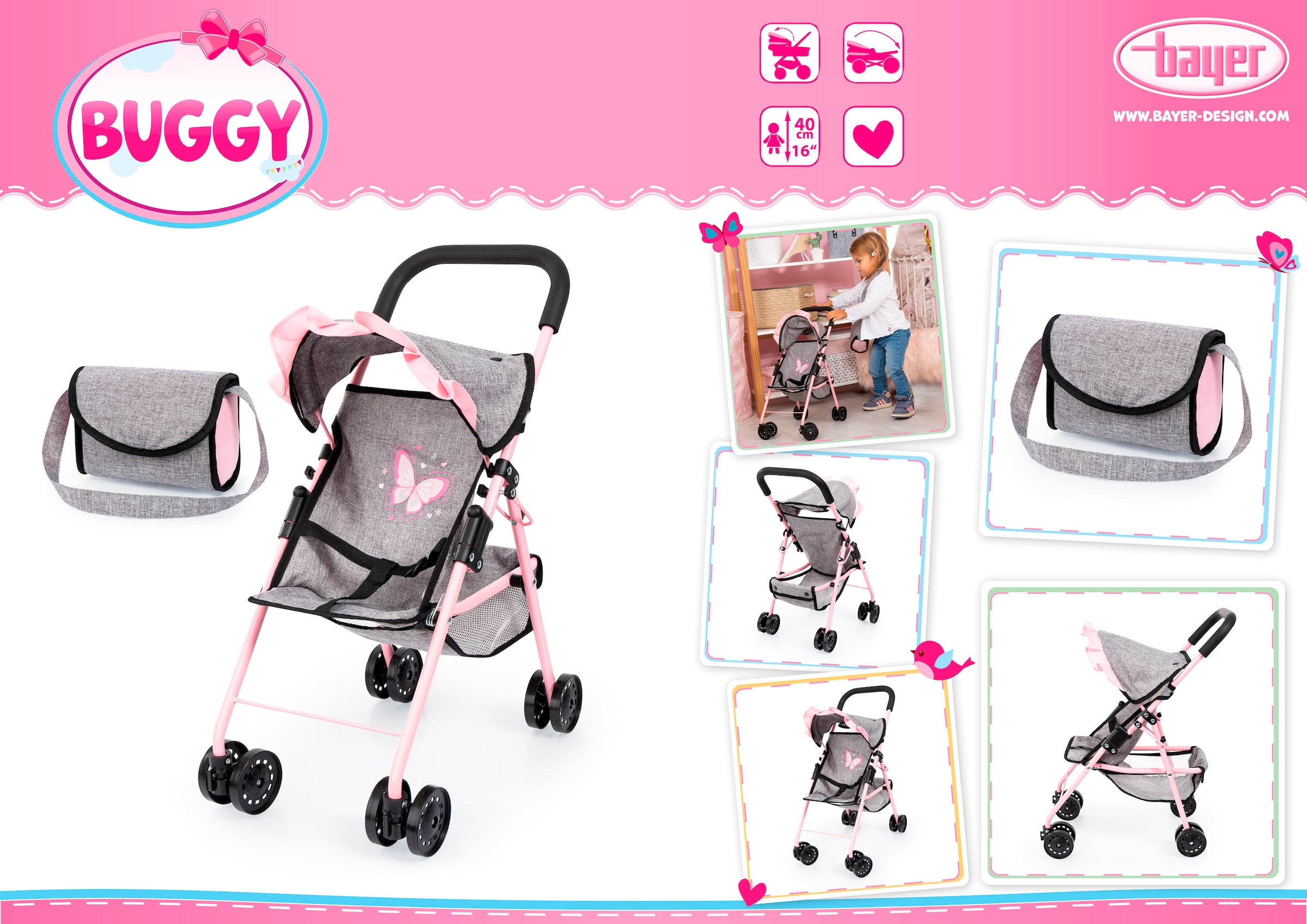 Bayer Puppenbuggy, mit Tasche