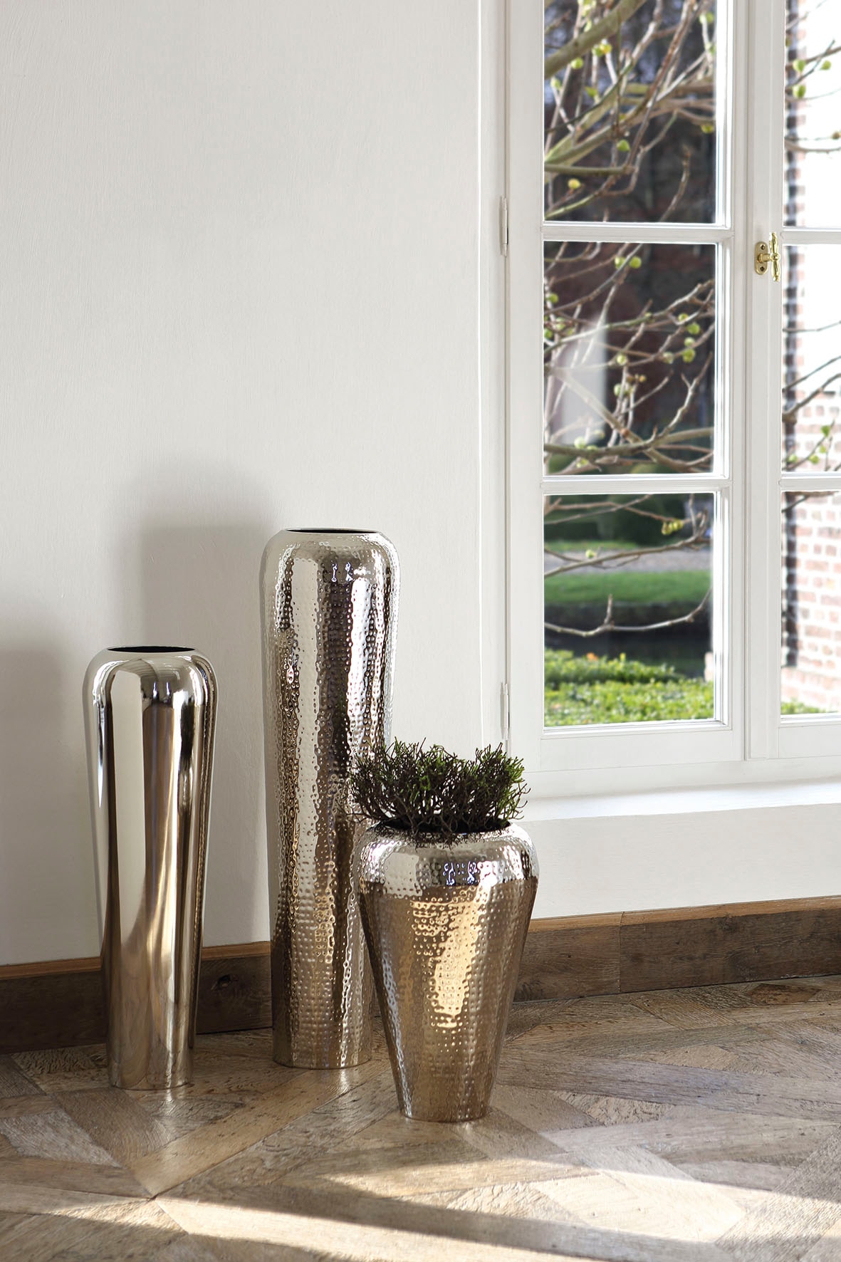 Fink Dekovase »TUTZI, mit gehämmerter Struktur« Vase aus Metall, vernickelt, Bodenvase