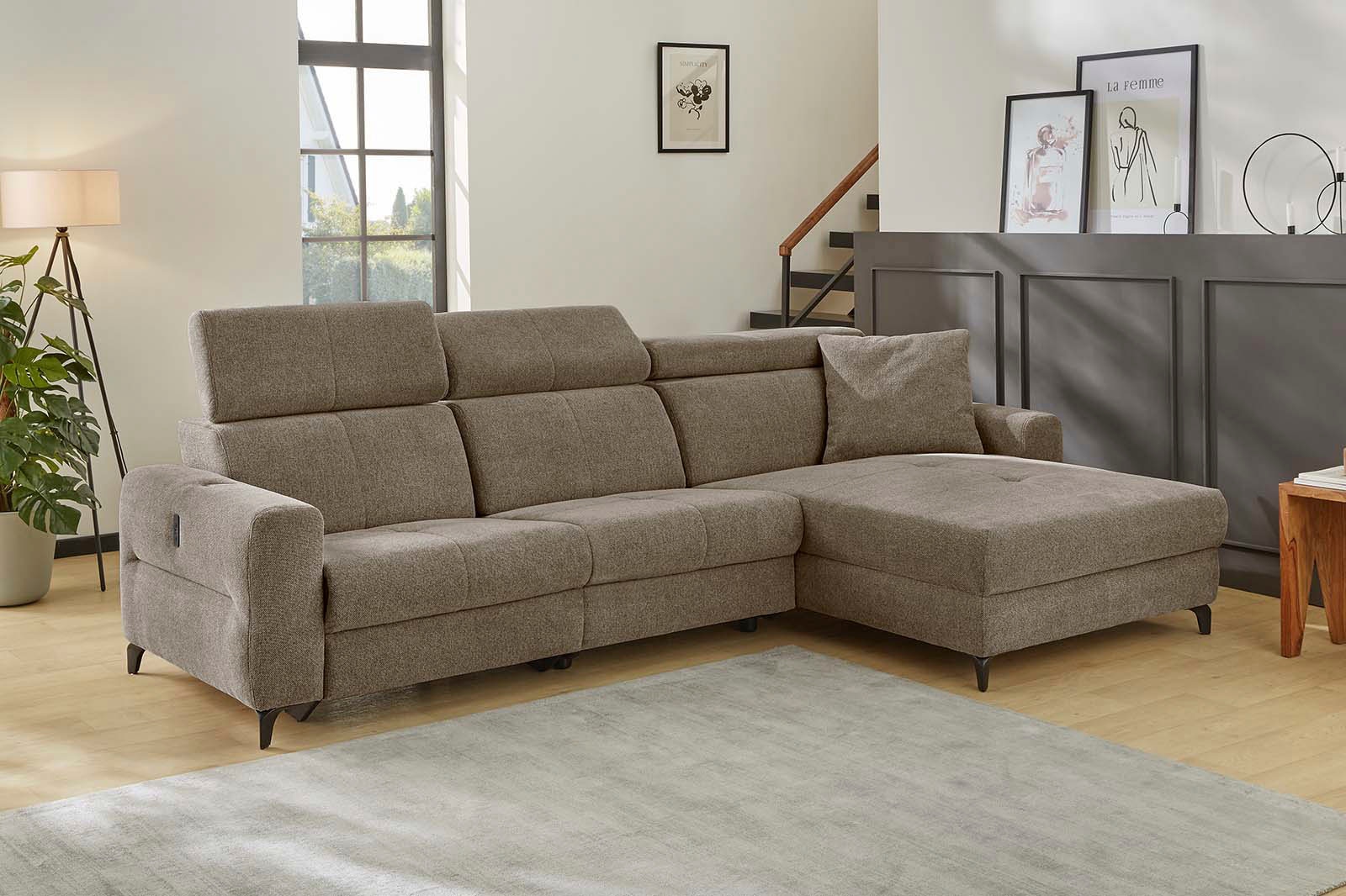 Jockenhöfer Gruppe Ecksofa »Monaco L-Form mit elektromotorischer Relaxfunktion und«, induktiver Lademöglichkeit + USB-A Ladeport, verstellbare Kopfstützen