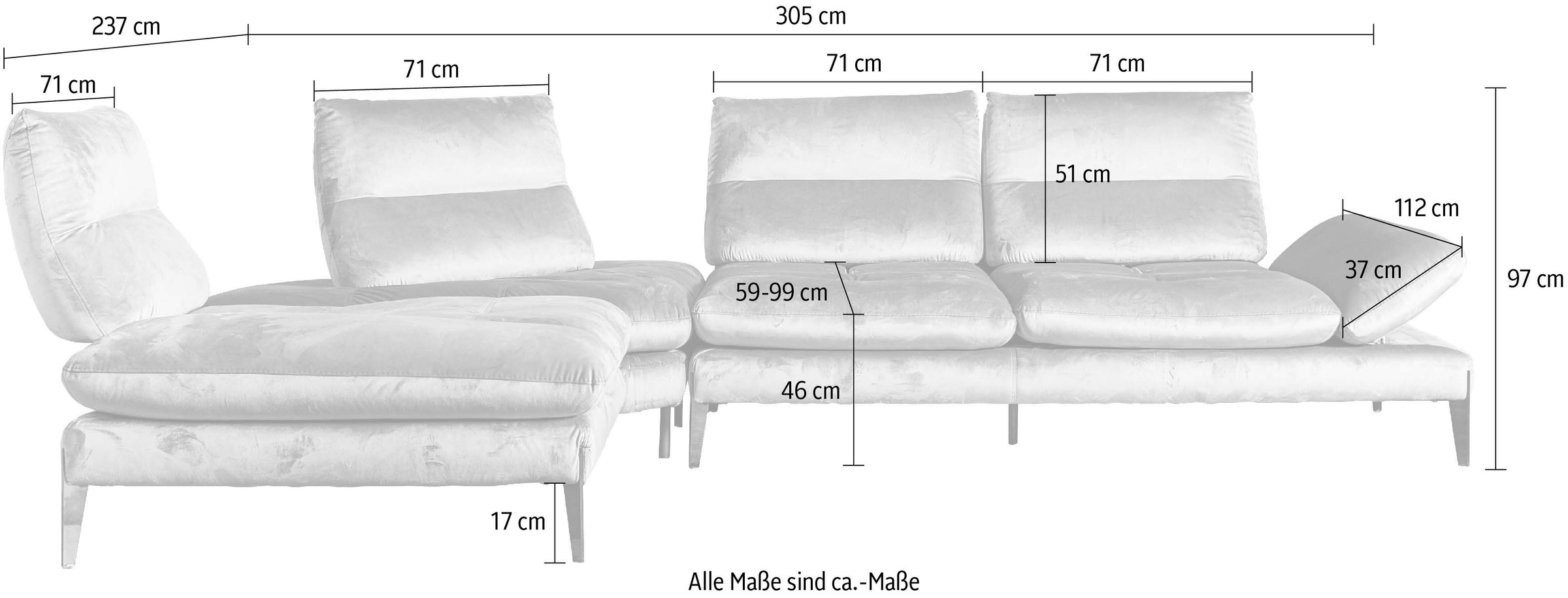 Nicoletti Home Ecksofa »Monnalisa«, Breite 237 cm, mit Sitztiefen- und Armverstellung