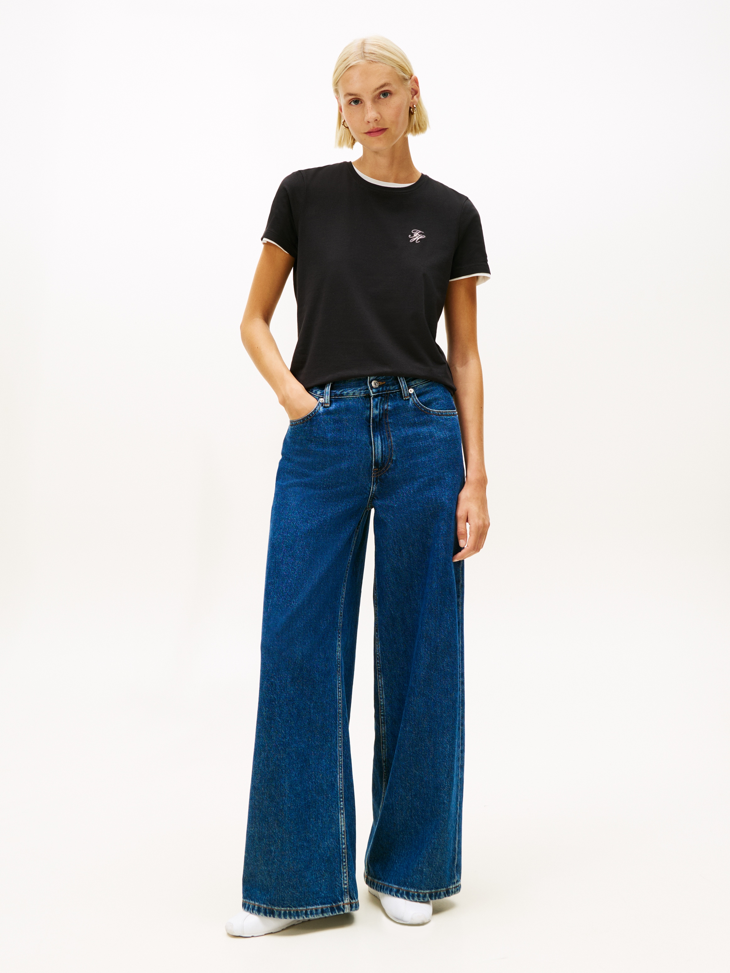 Tommy Hilfiger Kurzarmshirt »TH SCRIPT REG C-NK SS TEE« Stretch, Baumwollmischung, regular fit