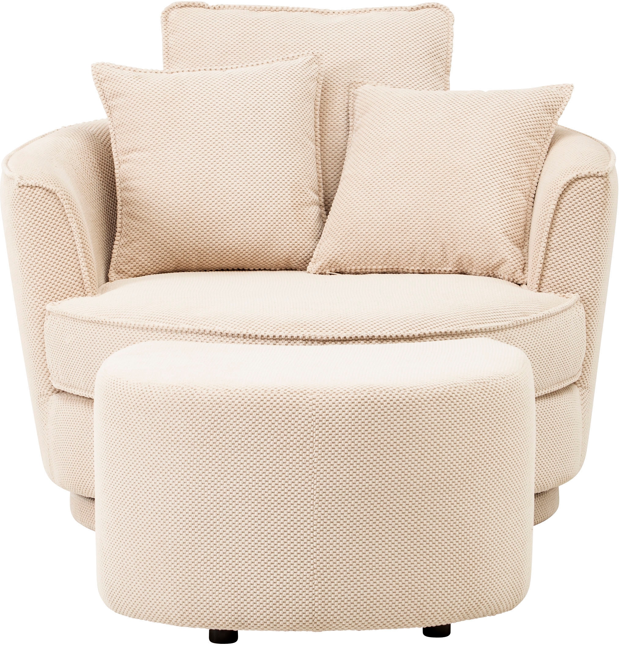 Leonique Drehsessel »MAISIE, Love Seat XXL Lese-Sessel, Big-Sessel mit Hocker,«, (2 St.), Set in MEGA CORD und Web-Velours, drehbar 360 Grad