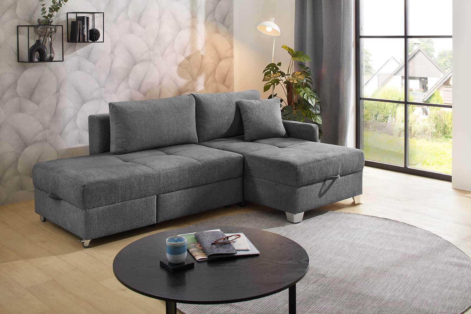 Jockenhöfer Gruppe Ecksofa "Lemberg L-Form, B: 232 cm, Dreh-Schwenk-Ottomane" mit Schlaffunktion, Bettkasten & Zierkissen, wandelbar zum Big-Sofa