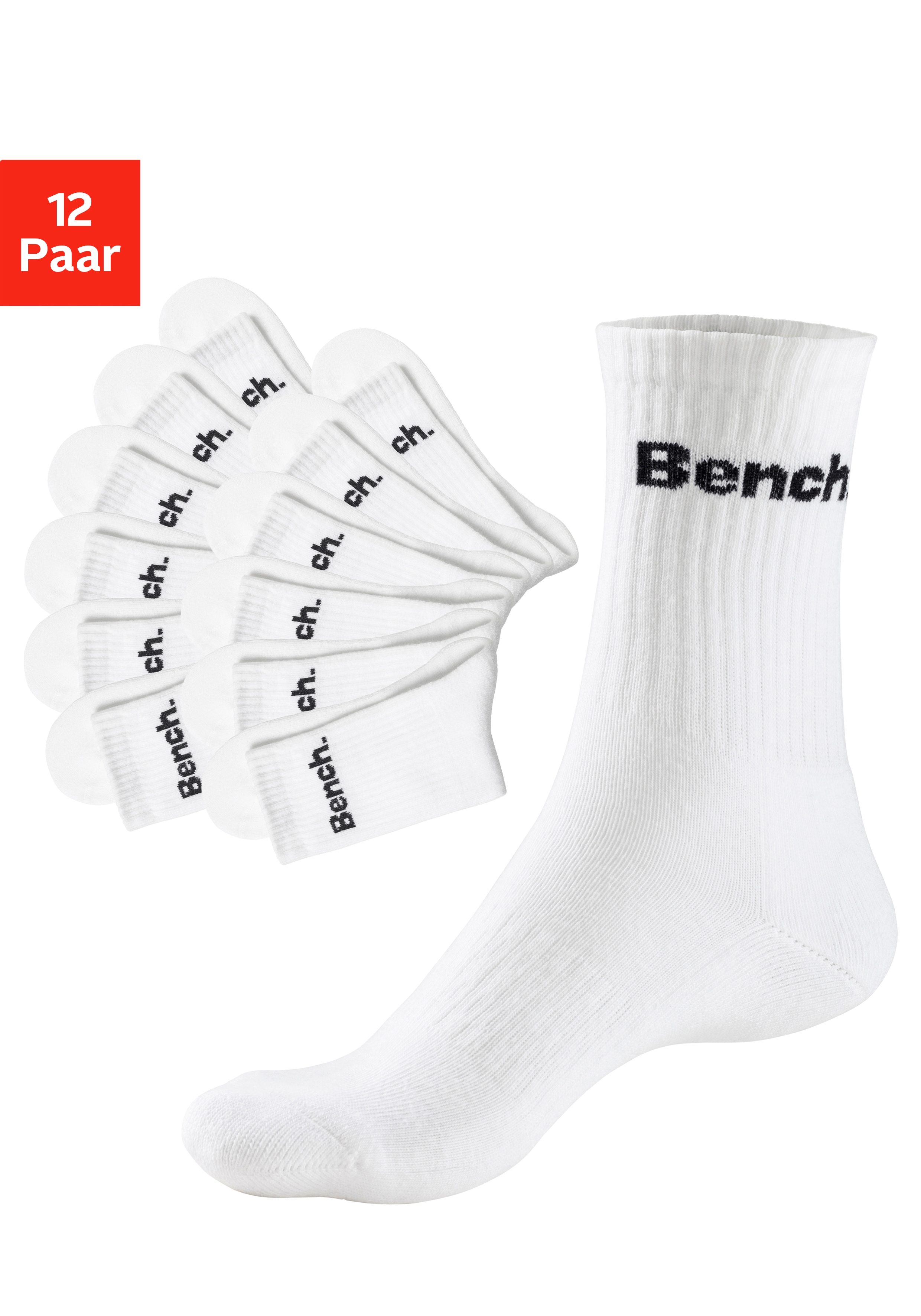 Bench. Tennissocken "Damen Herren Sportsocken, Laufsocken, Crew Socken" Packung, 12 Stk. tlg. mit Fuß Polsterung, Baumwoll Frottee
